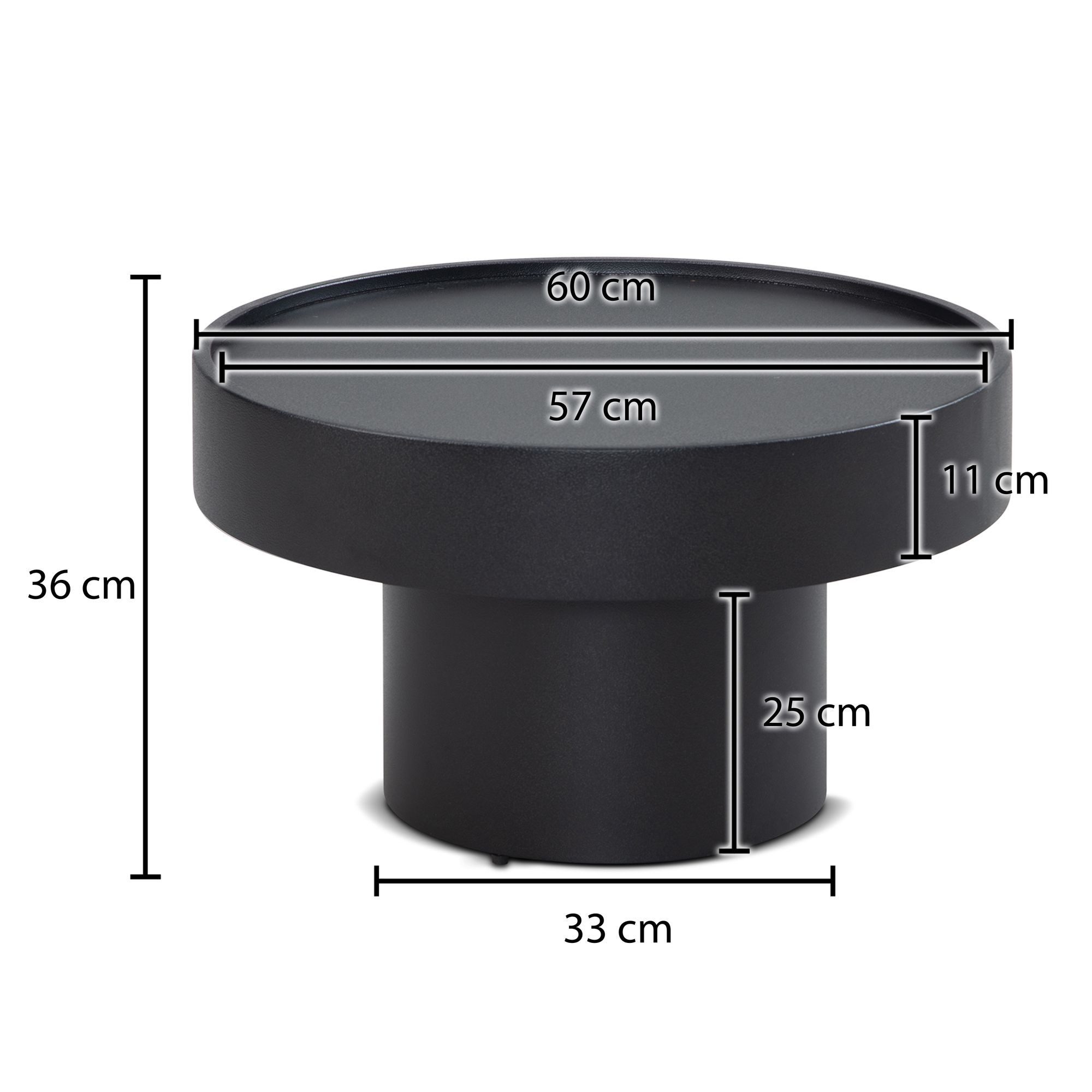 FINEBUY Couchtisch FB92223 Pilzform Metall Schwarz 60x60x36 cm Wohnzimmertisch Rund (60x60x36 cm, Sofatisch Rund Schwarz, Pilzform), Wohnzimmertisch Kaffeetisch Eisen Modern