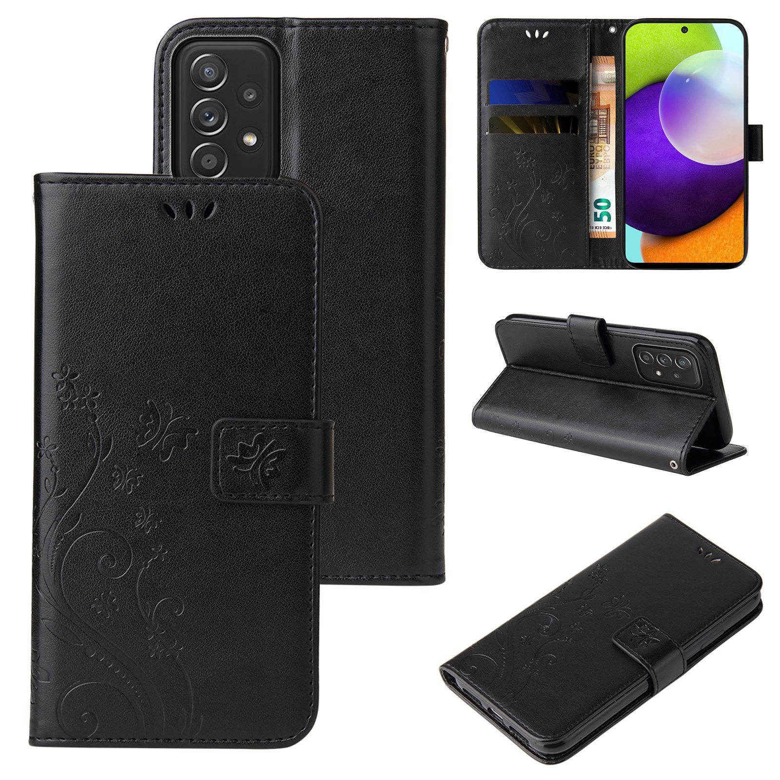 Tec-Expert Handyhülle Cover Tasche Hülle für Samsung Galaxy A52, A52 5G, A52s 5G 6,5 Zoll, Klapphülle Case mit Kartenfach Fliphülle aufstellbar, Motiv Blumen