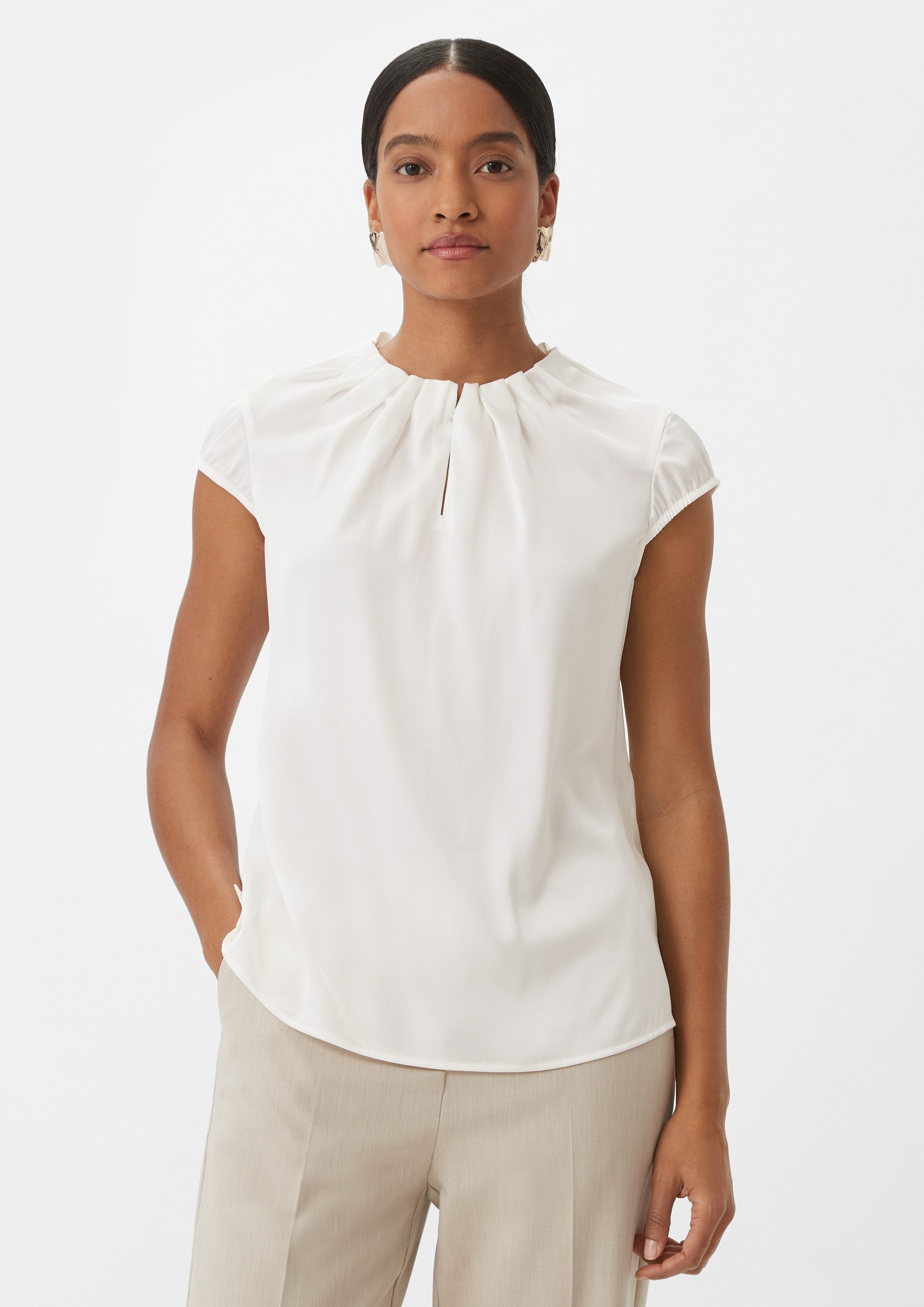 comma Kurzarmbluse Bluse Satinbluse mit Raffung günstig online kaufen