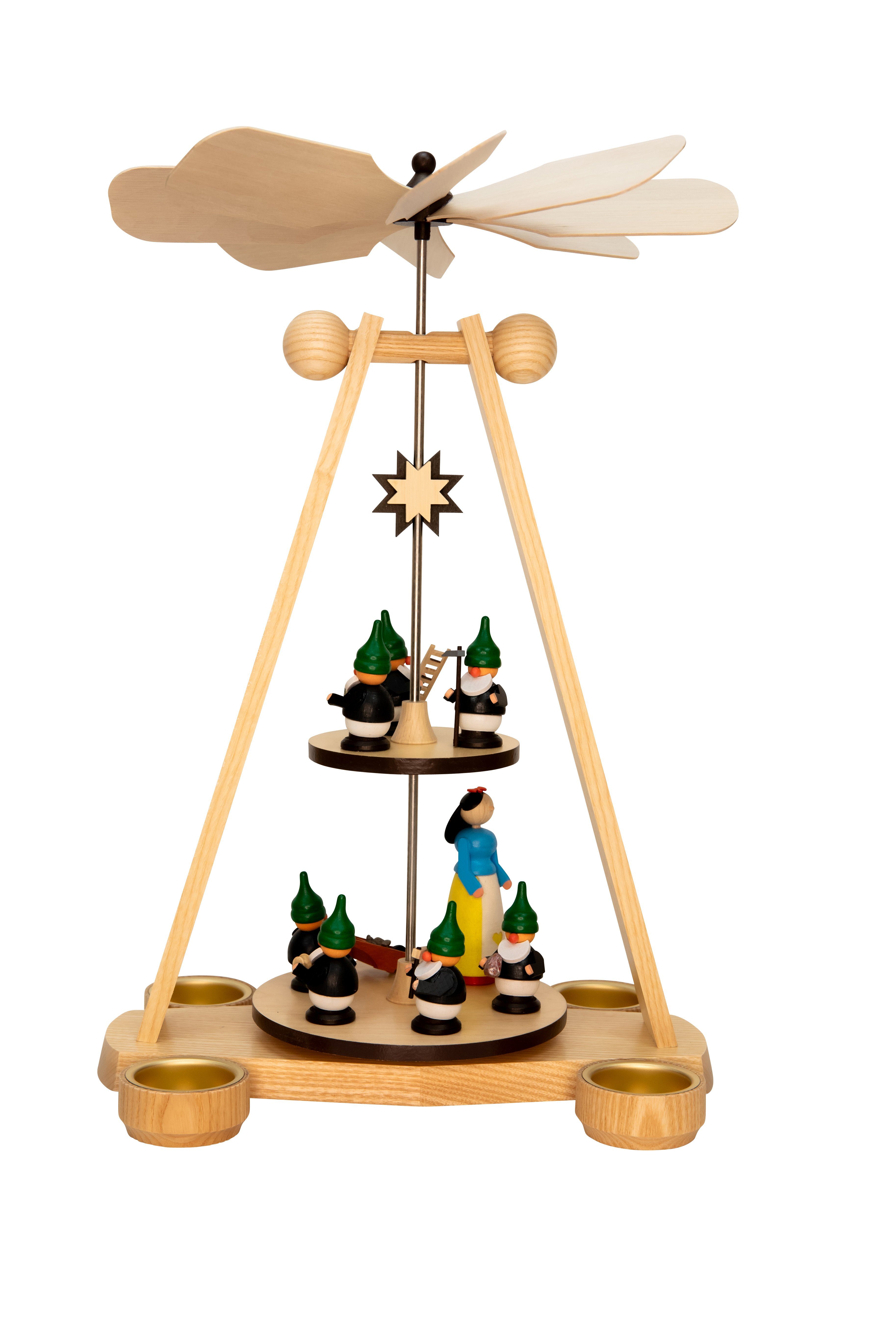 e.K. Weihnachtspyramide Spielwarenmacher Teelichtpyramide mit zweistöckig Zwerge 25x40x19 Günther BxHxT Schneewittchen