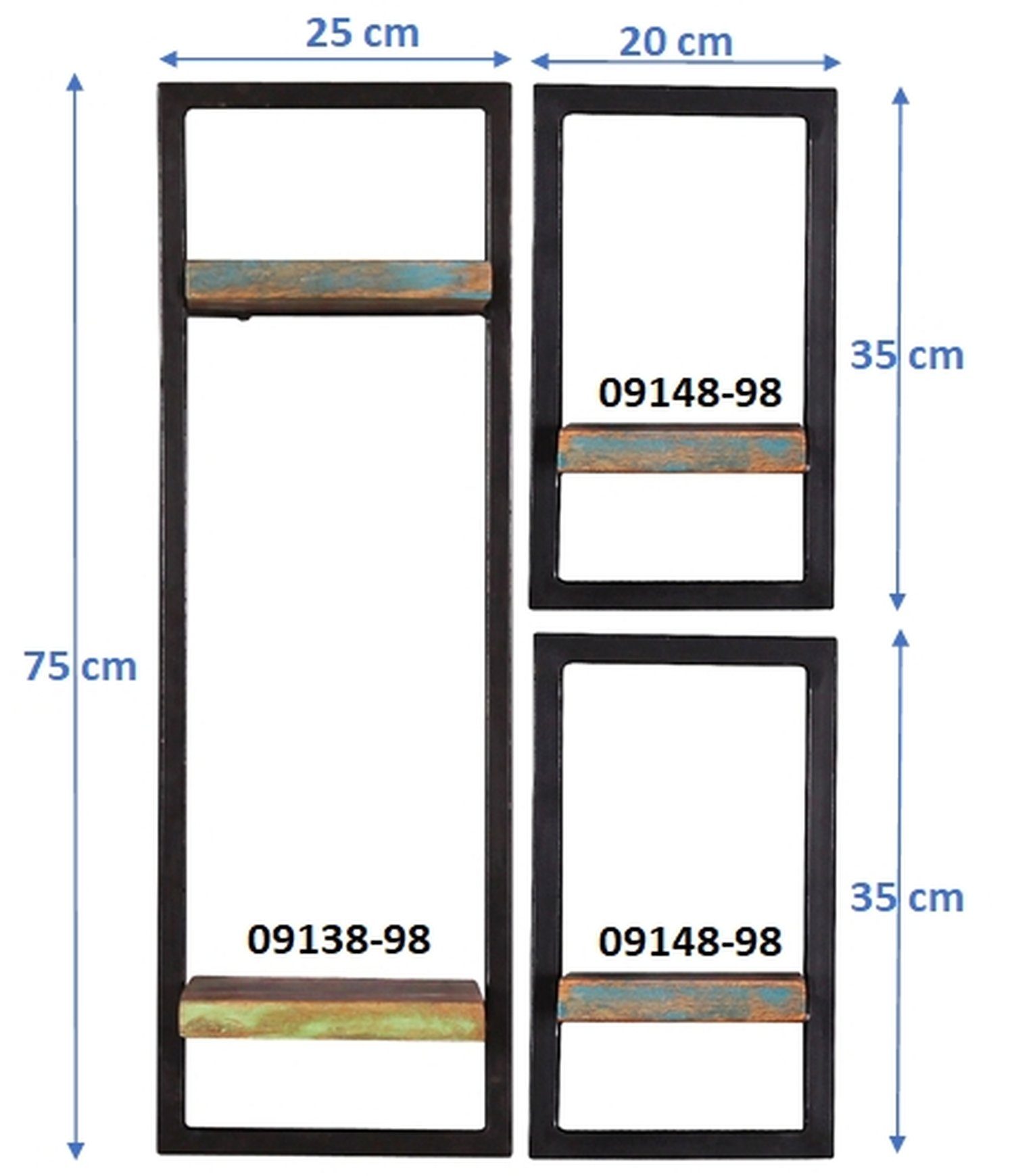 TPFLiving Hängeregal Anchorage - toller Materialmix aus Altholz und Altmetall, Wandregale im angesagten Shabby Chic - bunt, schwarz, Produktlinie: Alaska - Breite: 50 cm, Höhe: 75 cm, Tiefe: 25 cm