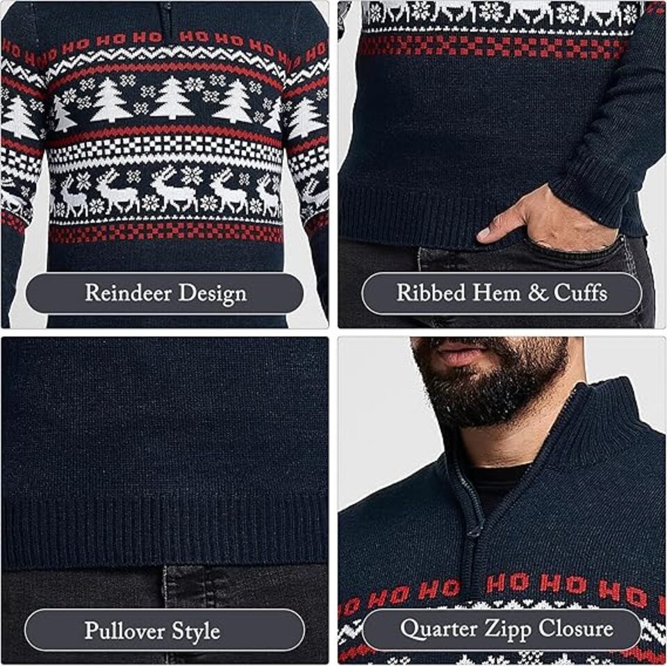 Montegoni Sweater Herren Weihnachtspullover Neuheit Faire Insel Grobstrick