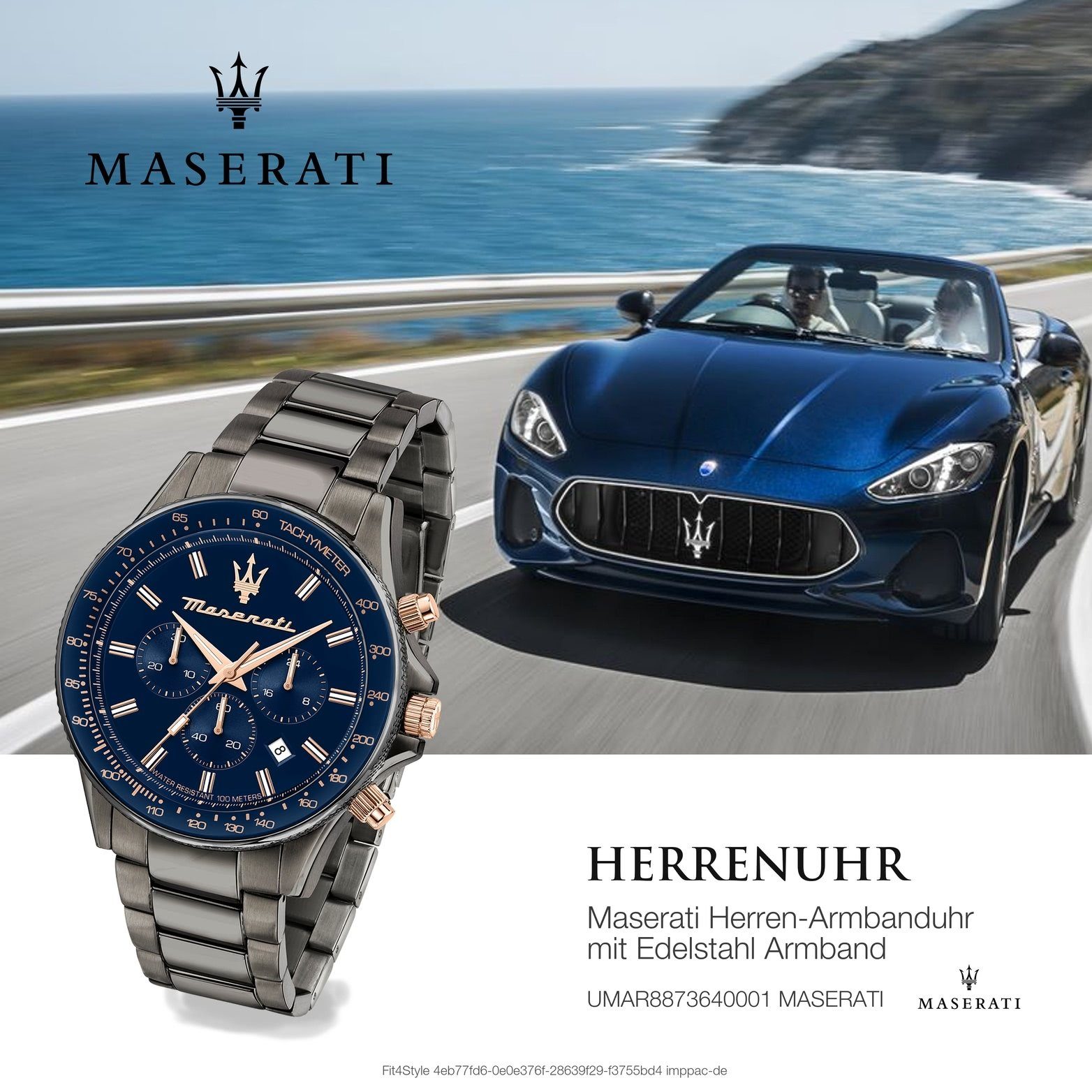 MASERATI Chronograph Maserati Edelstahl Armband-Uhr, (ca. groß Gehäuse, blau rundes Herrenuhr 44mm) Edelstahlarmband