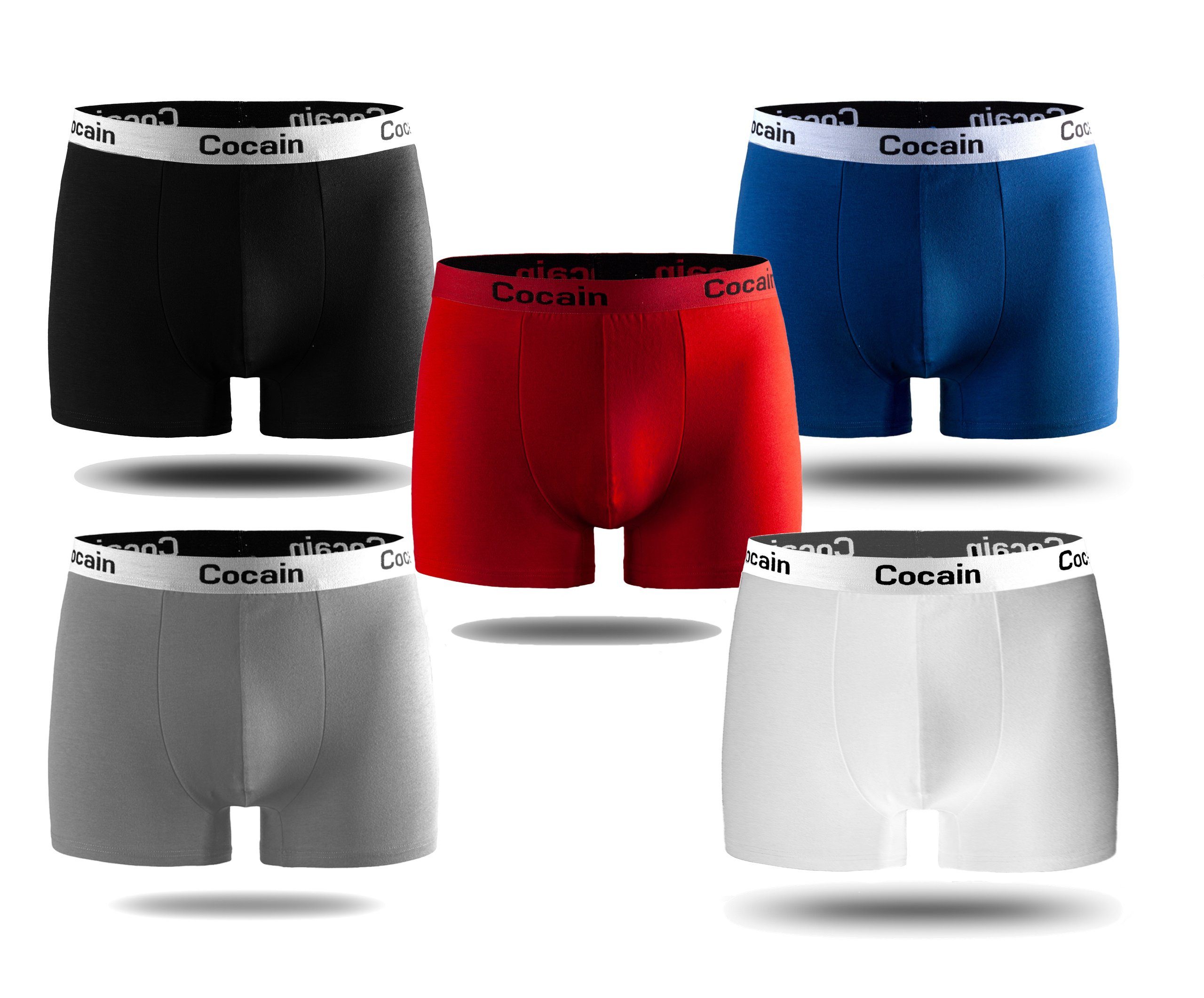 Cocain underwear Boxershorts (5-St., rot am - Logoschriftzug Spitzenqualität Europa schwarz aus Herren grau Bund Boxershorts weiss blau - 5er-Pack) - 