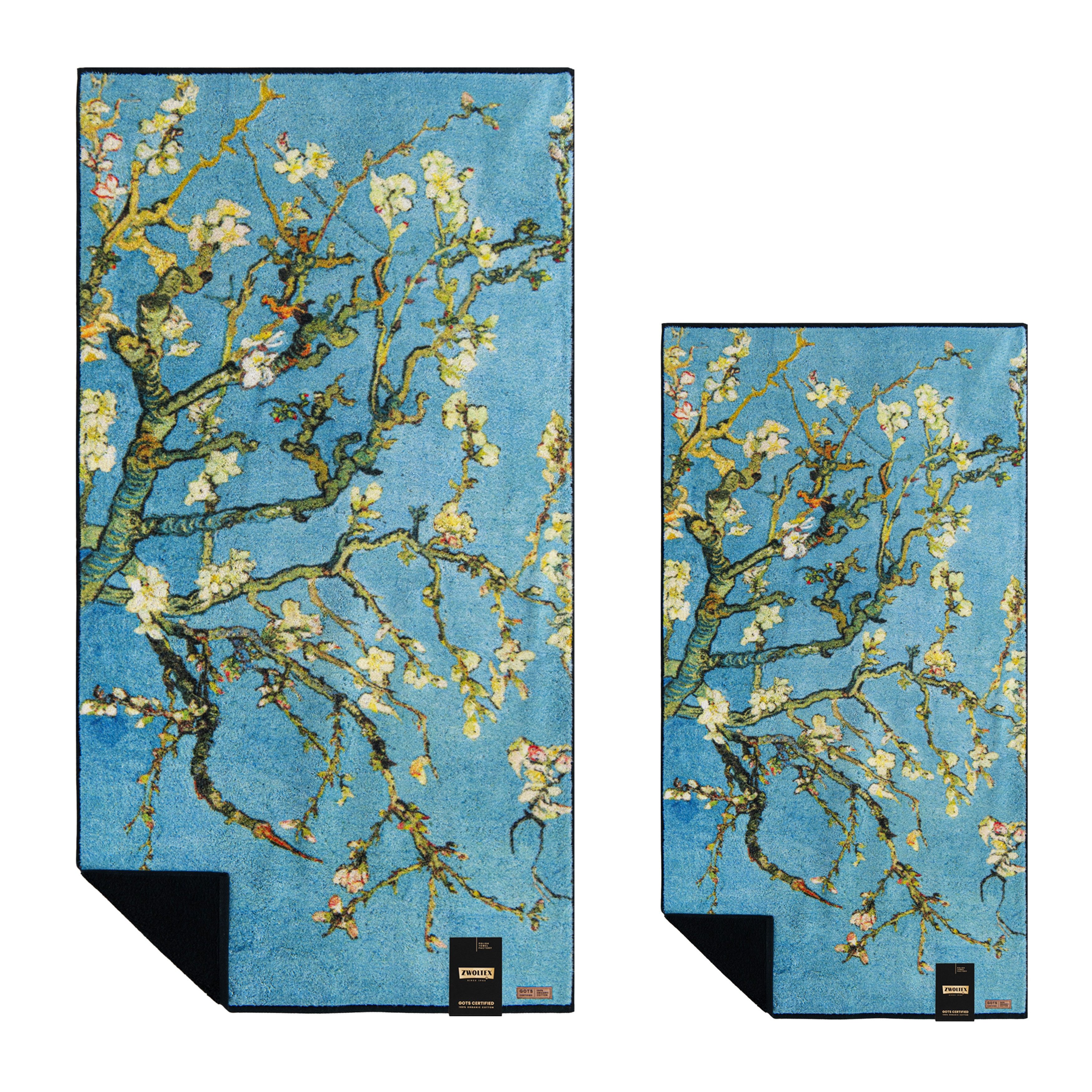 Zwoltex Handtücher Van Gogh Mandelblüte Badetuch Set 600 g/m² Baumwolle, (50x100 & 70x140 cm 60° waschbar OEKO-TEX 100% GOTS Baumwolle), Präziser Motivdruck auf saugstarkem Handtuchstoff