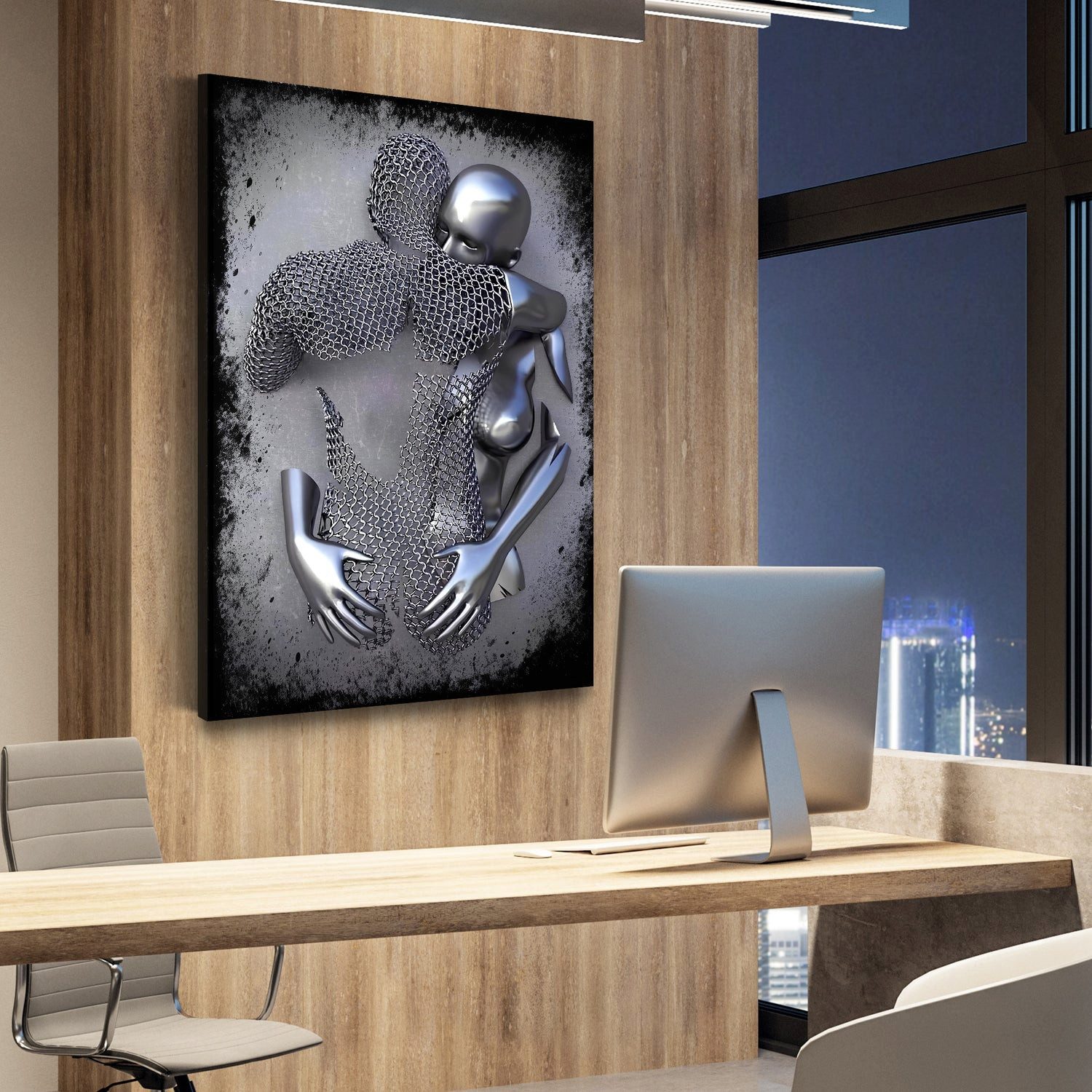 Artedinoi Leinwandbild Metallfigur Liebespaar Silber Leidenschaft Leinwandbild Wandbild XL, Metallfiguren, Liebe