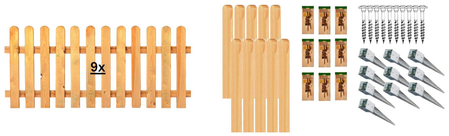 Tetzner & Jentzsch Lattenzaun Houston 7, (Set), 9 Elemente, LxH: 1710x80 cm