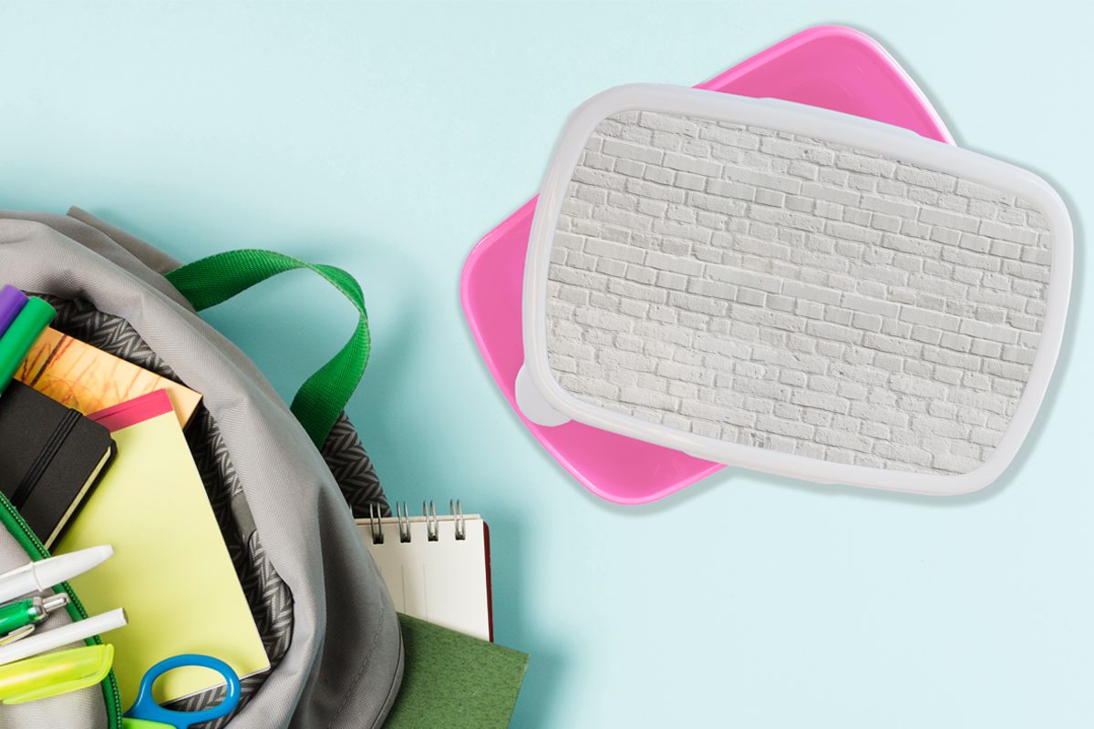 Kunststoff, - Weiß Brotdose Lunchbox Brotbox Snackbox, Mädchen, rosa (2-tlg), für Muster, MuchoWow Kunststoff Naturstein - - Erwachsene, Wand Kinder,