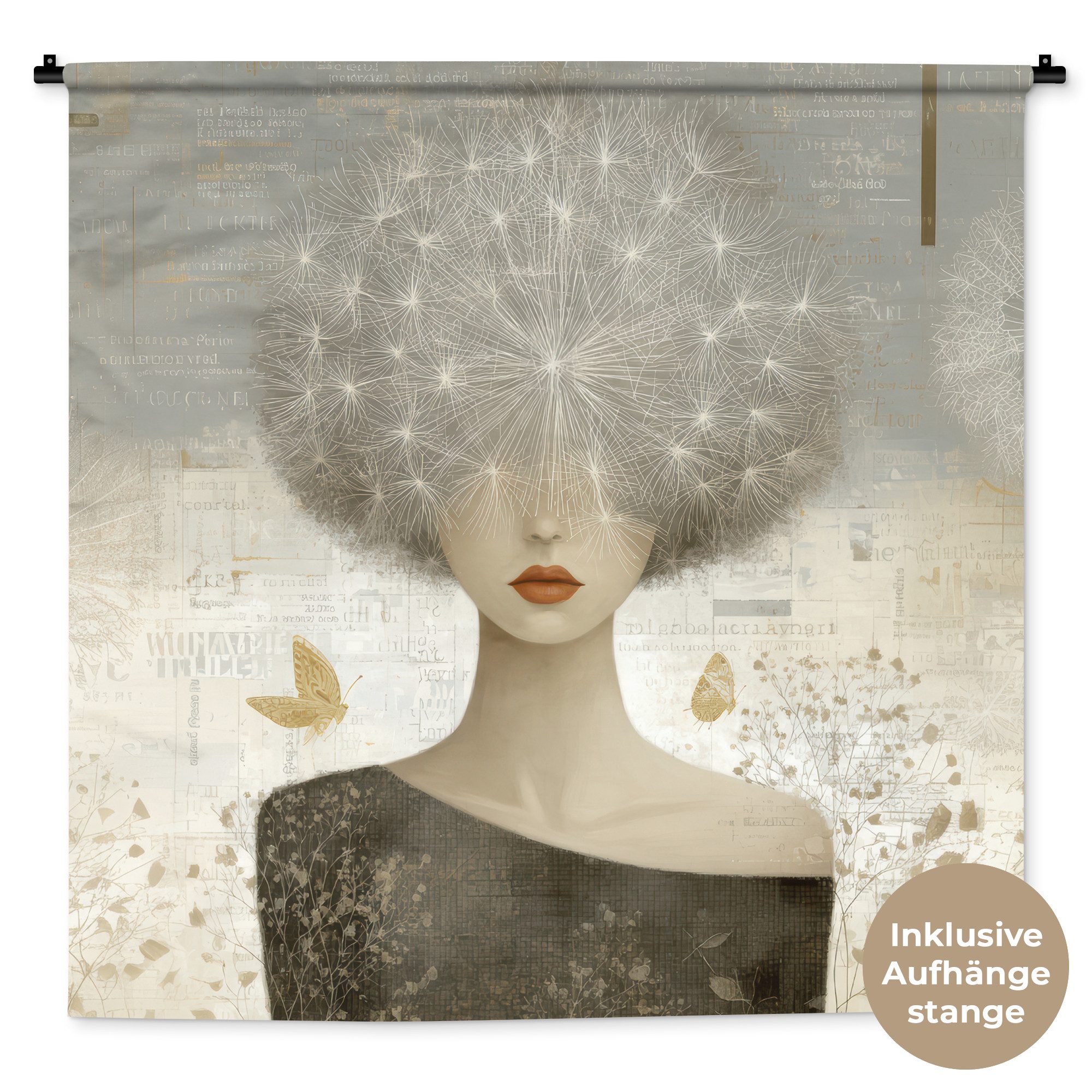 MuchoWow Wandteppich Fluff - Frau - Beige, Quadratisch, Höhe: 3 mm, Wandtuch, Wanddekoobjekt, 120x120 cm