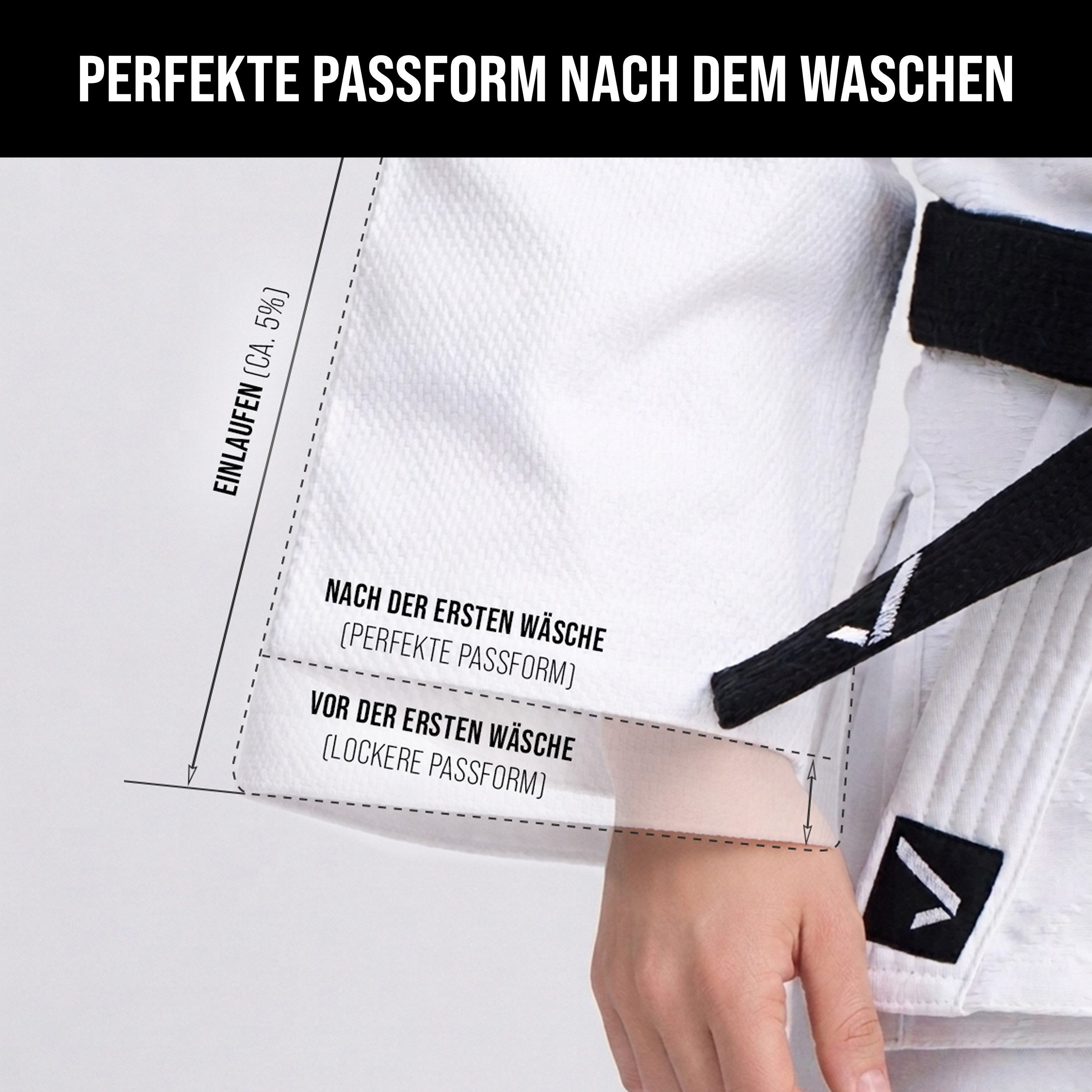 IPPONGEAR Judoanzug Basic 2 (Gummizug & Schnürband), Einsteiger & Kinder Judoanzug I 550gr/m² weiß