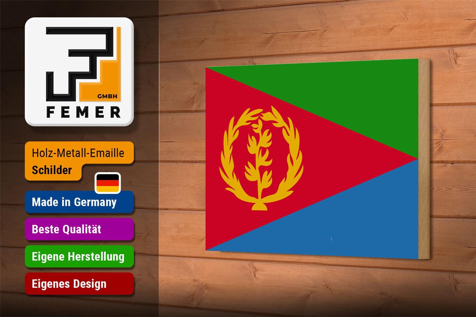 Femer GmbH Holzbild Flagge Eritreas 18x12 cm Flag of Eritrea, Flaggen (1 St), Glatte Holzfaserplatte (MDF), vorn beschichtet