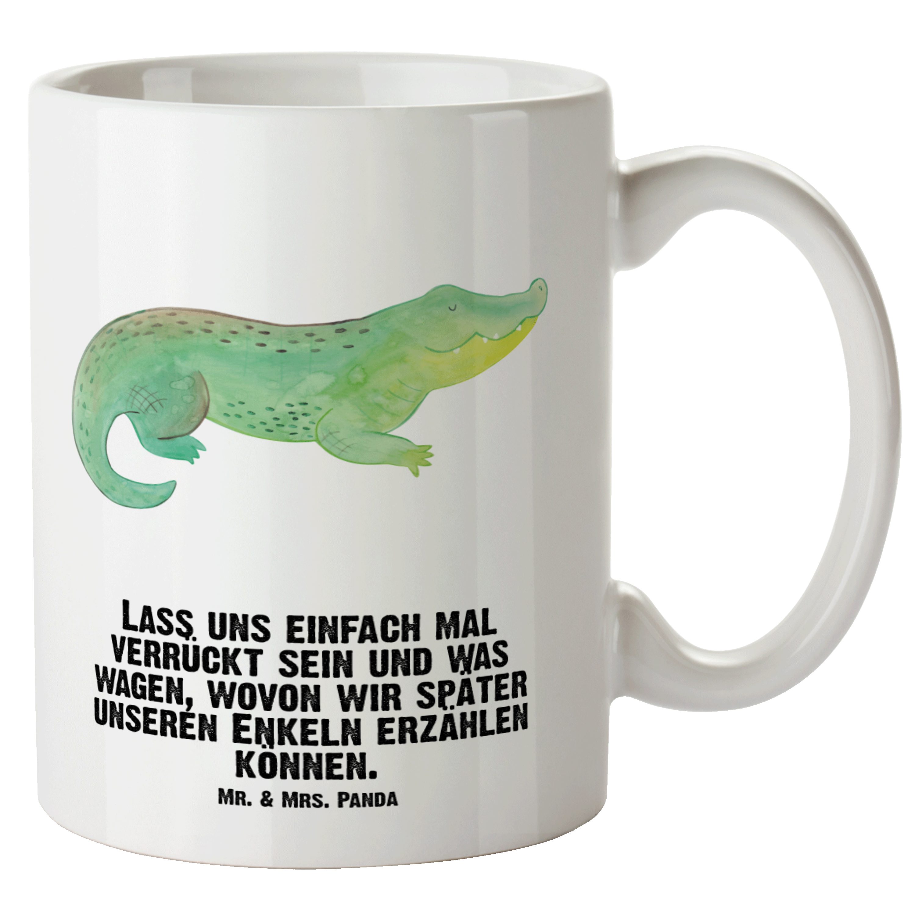 Mr. & Mrs. Panda Keramik Urlaub, Tasse Geschenk, - Krokodil - Weiß XL Freundin, Tasse Krokodile, Meerestiere