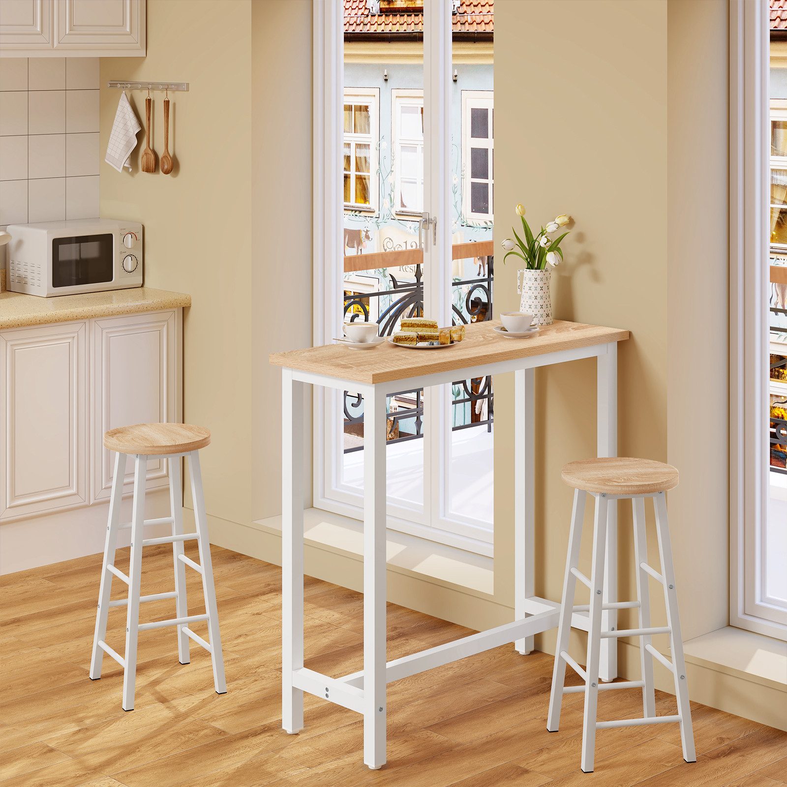 Woltu Bartisch, Bartisch aus Metall, Tischplatte aus MDF, 100x40cm