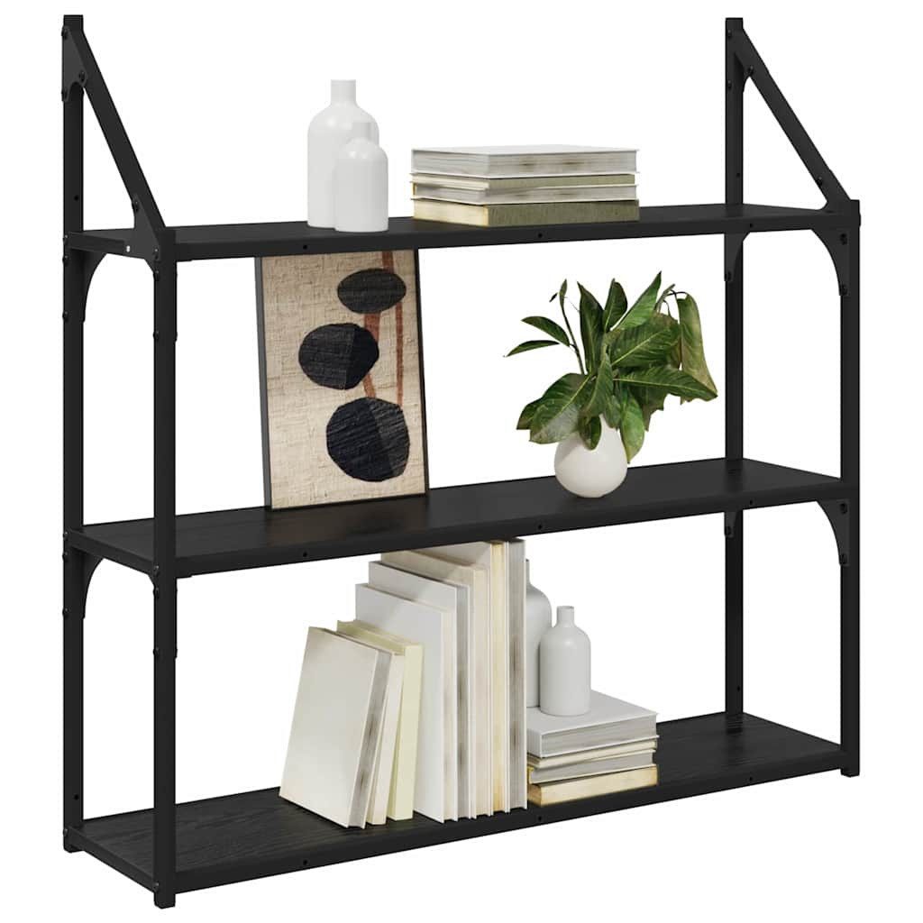 vidaXL Regal Wandregal Wandhalterung Schwarz Eichen-Optik 80 x 21 x 78,5 cm, 1-tlg. – Bild 3 von 5