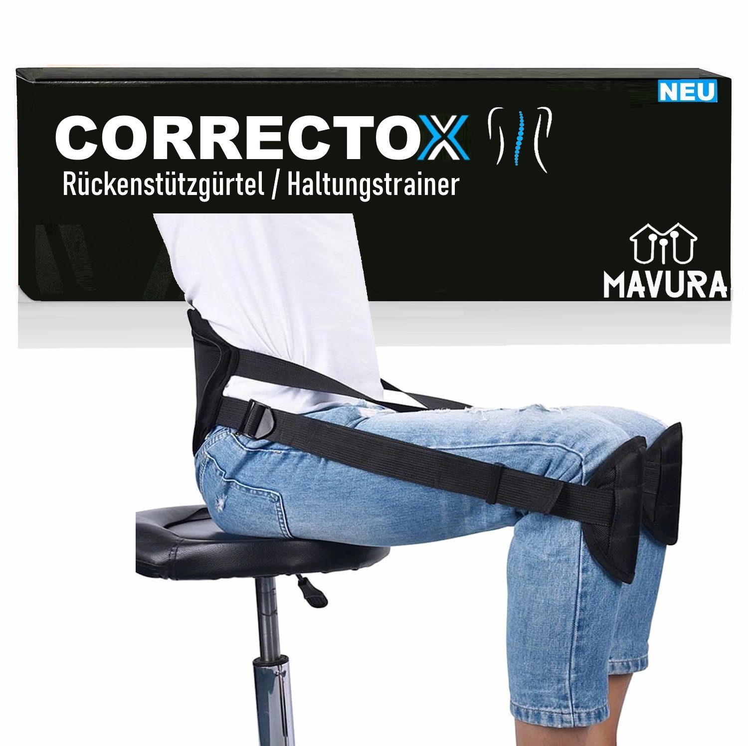 Geradehalter mit Stützgürtel CORRECTOX Rückengurt Geradehalter Haltungstrainer Sitztrainer