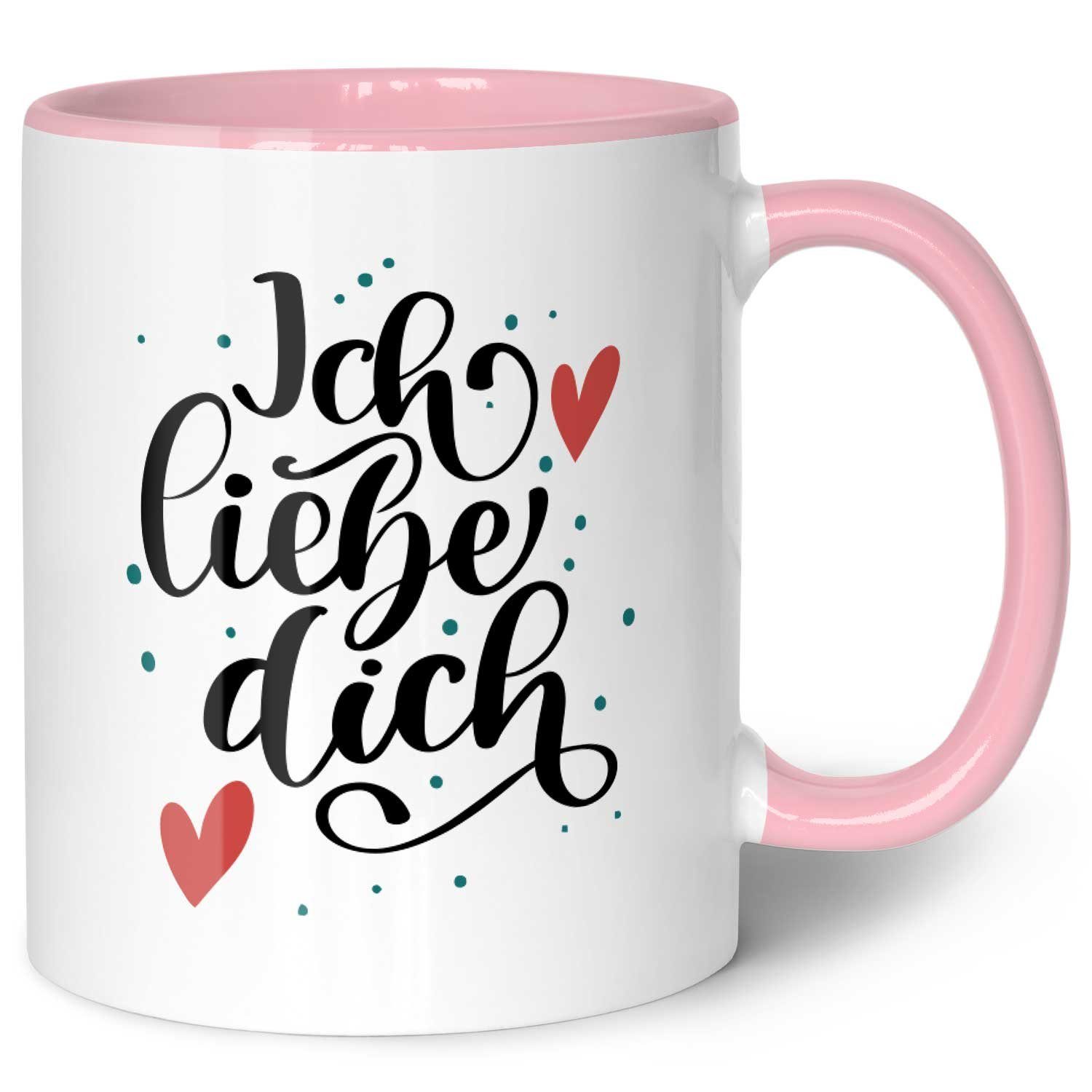 GRAVURZEILE Tasse mit Spruch - Ich liebe dich V2 - Geschenk für Paare, Keramik, Farbe: Rosa