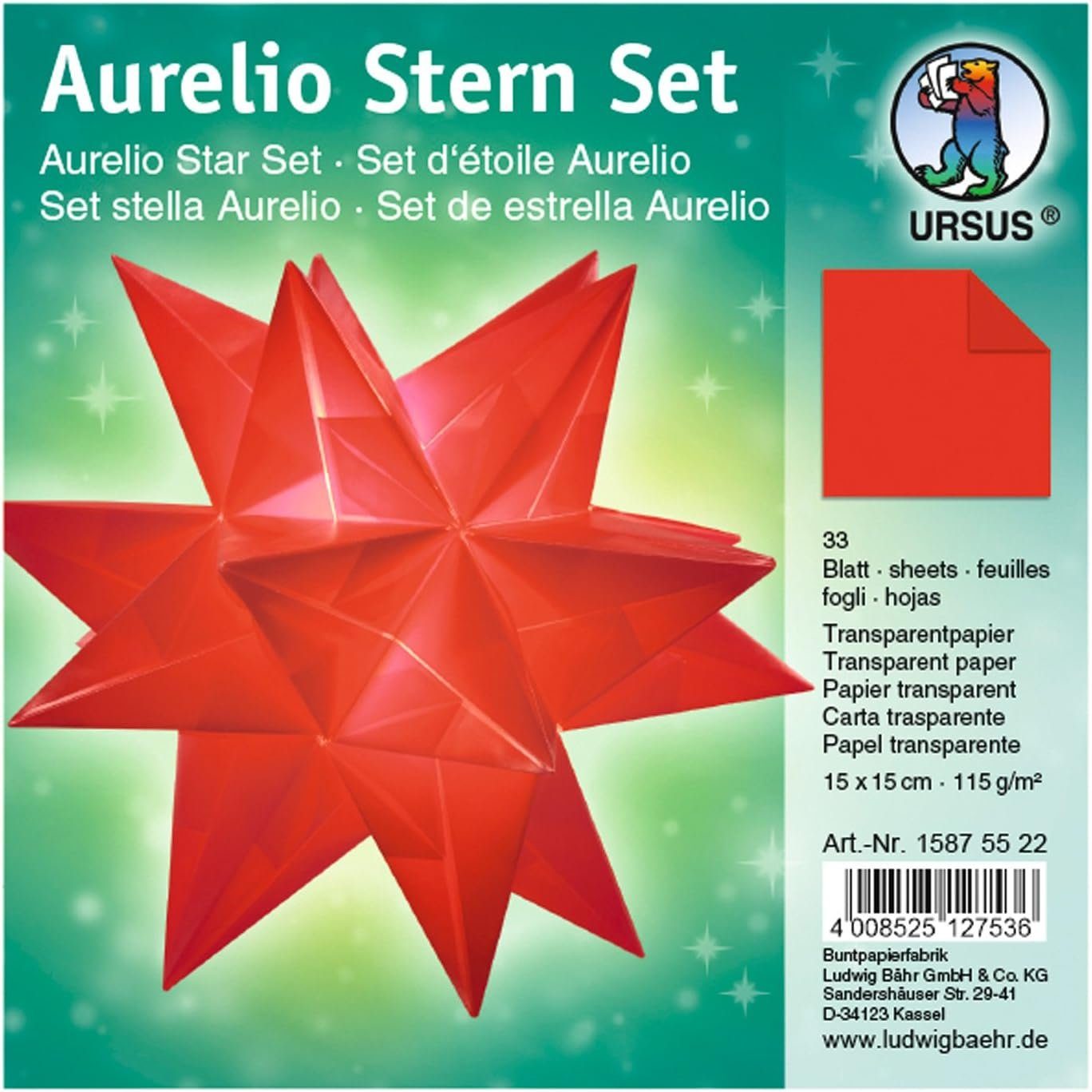 Papiersterne URSUS Faltblätter Aurelio Stern, rot, 150 x 150 mm