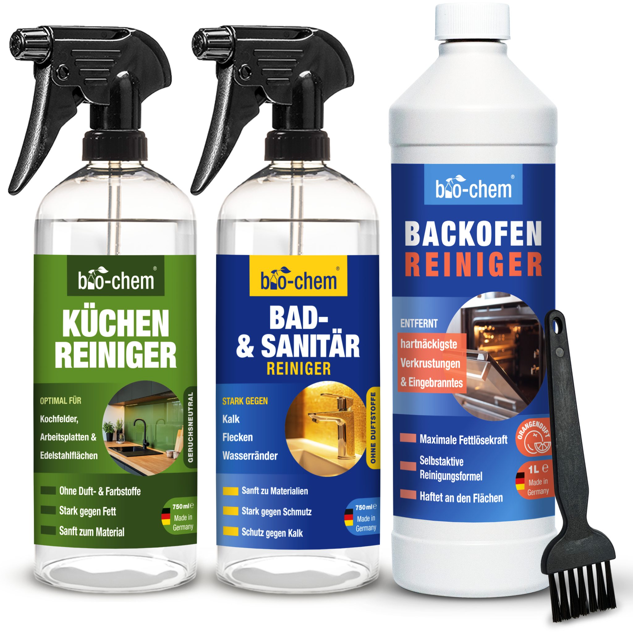 bio-chem Küchenreiniger Set 4-teilig – Backofen, Kalk, Alltag – bio-chem Küchenreiniger (Bundle, [4-St)