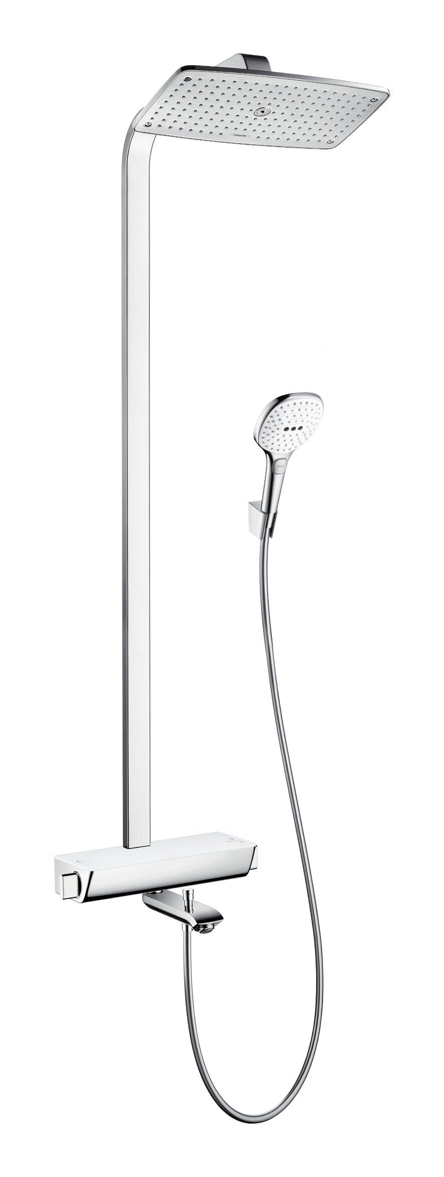 hansgrohe Duschsystem Raindance E Showerpipe, Höhe 156.5 cm, 1 Strahlart(en), 360 1jet mit Wannenthermostat Weiß / Chrom