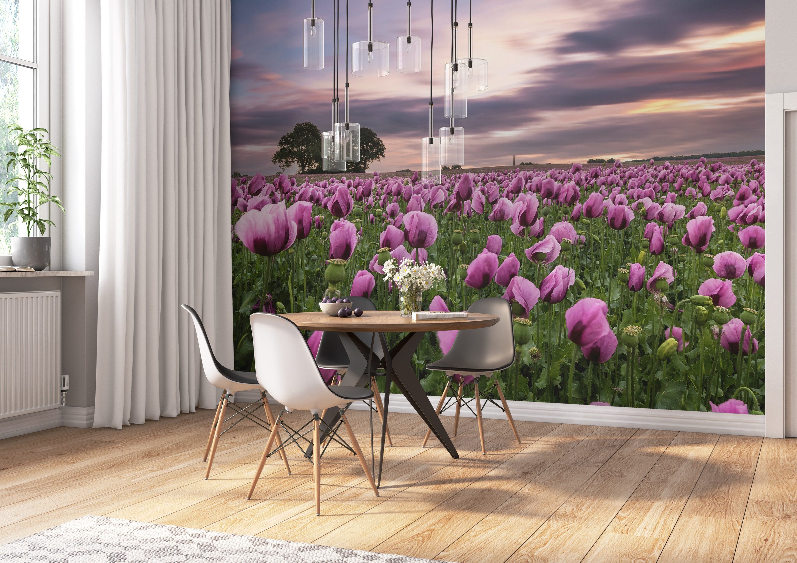 Rasch Fototapete Blumenwiese - Vliestapete Pink, floral, bedruckt, (1 Rolle, 1 St., Kollektion 'Magicwalls' - 2,65 m x 3,71 m), Lichtbeständige Farben - Feucht abwischbar - Restlost abziehbar
