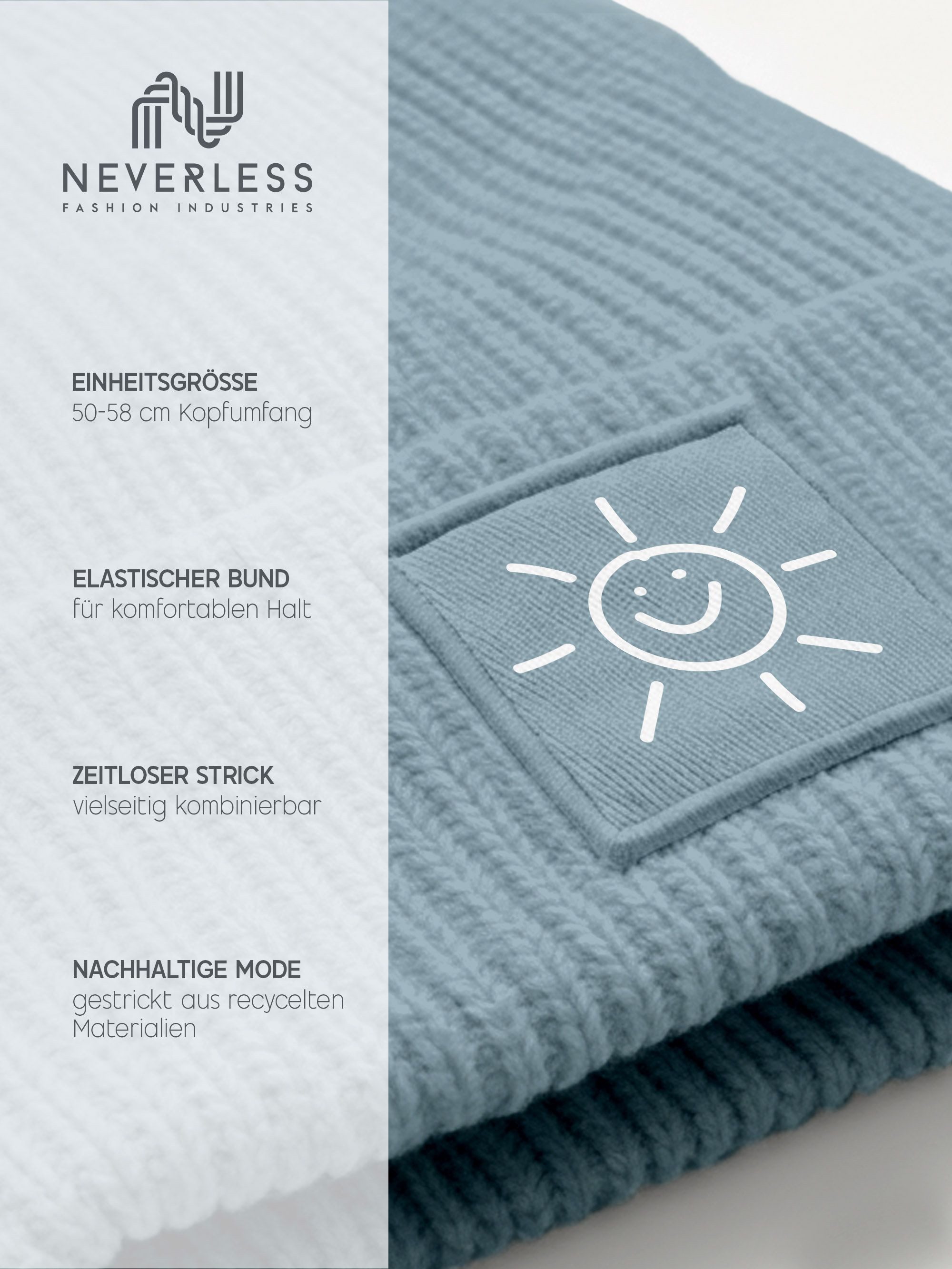 Neverless Strickmütze Herren Mütze Beanie mit Aufdruck Sonne Smile Wintermütze Print