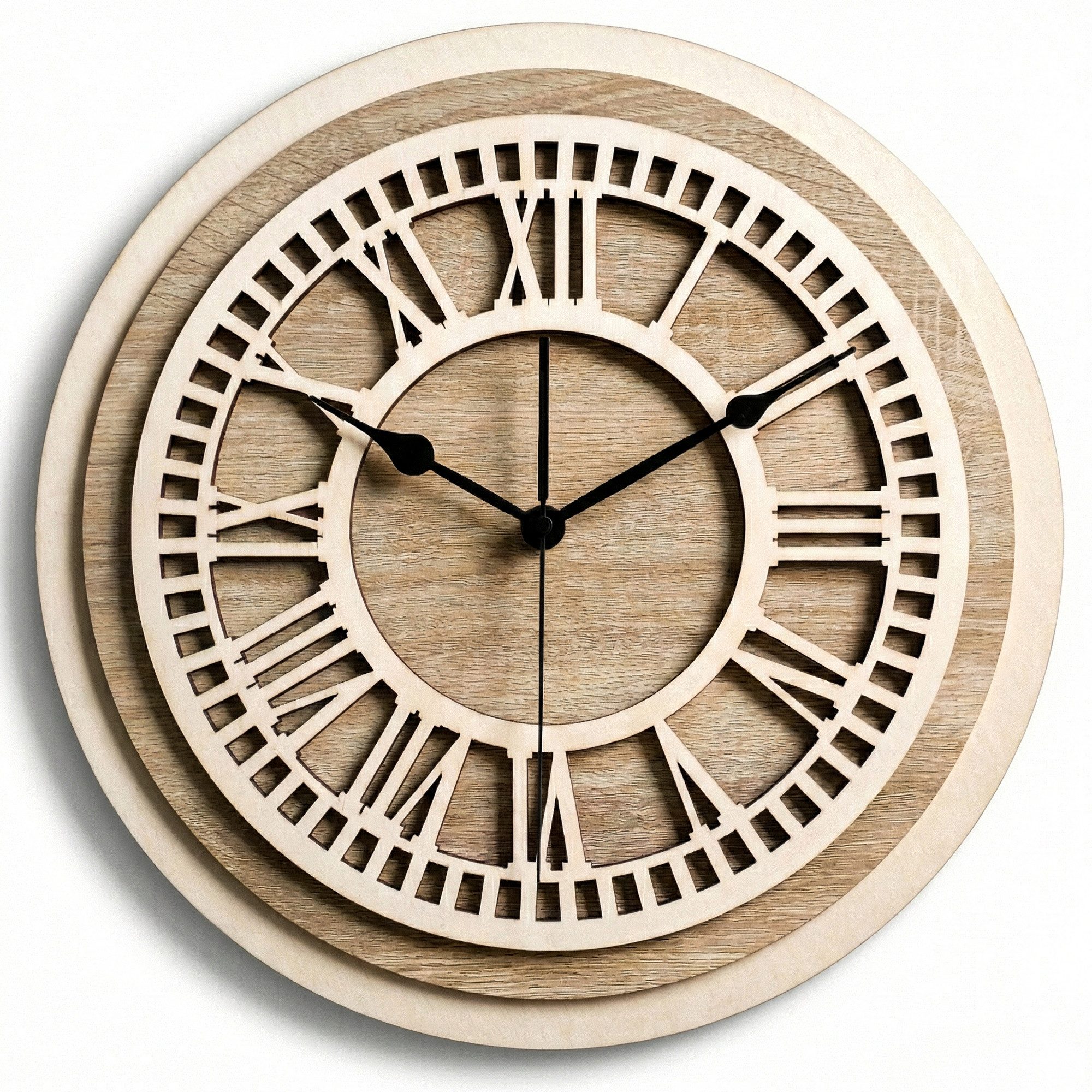 ORNAMENTI Wanduhr Dekorative, handgefertigte, Hingucker Wanddeko, Römische Ziffern, Holz (lautlos, ohne Tickgeräusche, lesbare Ziffern)