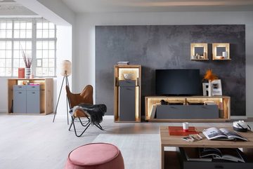MCA furniture Wohnwand Lizzano, (Set, 4-St), im modernen Landhausstil mit 3-D Rückwand, wahlweise mit Beleuchtung