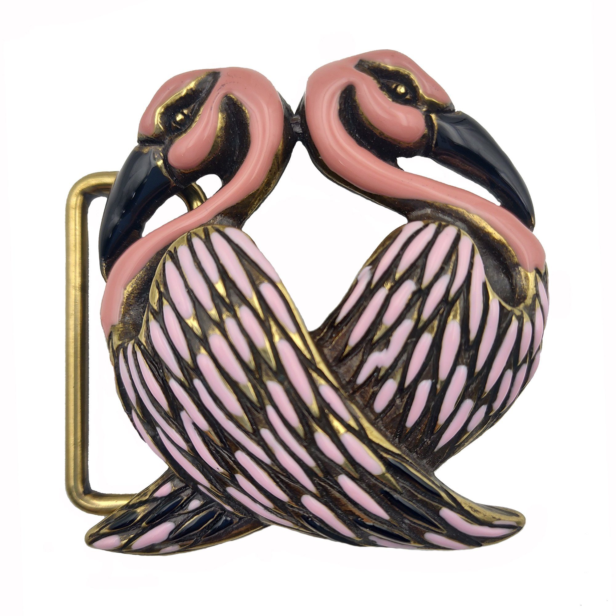 Gürtelschließe Wechselschnalle Design Accessoires außergewöhnlichen "Flamingo" im Guß altmessing Gürtelschnalle mit Cassandra Buckle