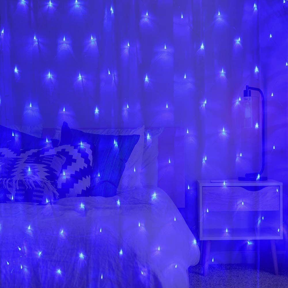 Sunicol LED-Lichterkette LED Lichternetz Lichtervorhang Garten Außen Weihnachtsdeko Warmweiß, Wasserdichte IP44 für Schlafzimmer, Hochzeit, Weihnachten, DIY etc Blau