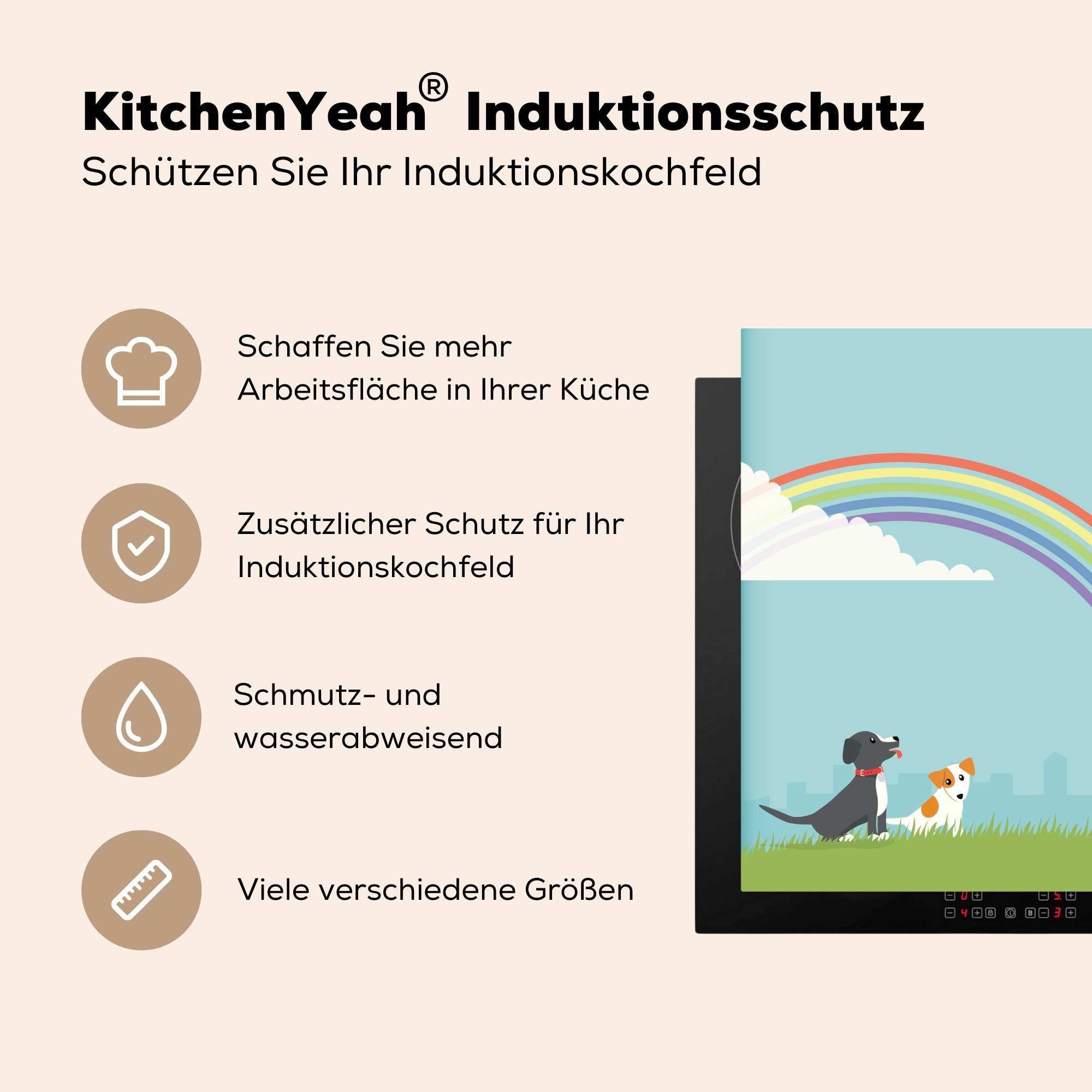 Regenbogen, einem Illustration Eine zwei Hunden (1 MuchoWow Arbeitsplatte unter cm, tlg), 78x78 Vinyl, Ceranfeldabdeckung, Herdblende-/Abdeckplatte für von küche