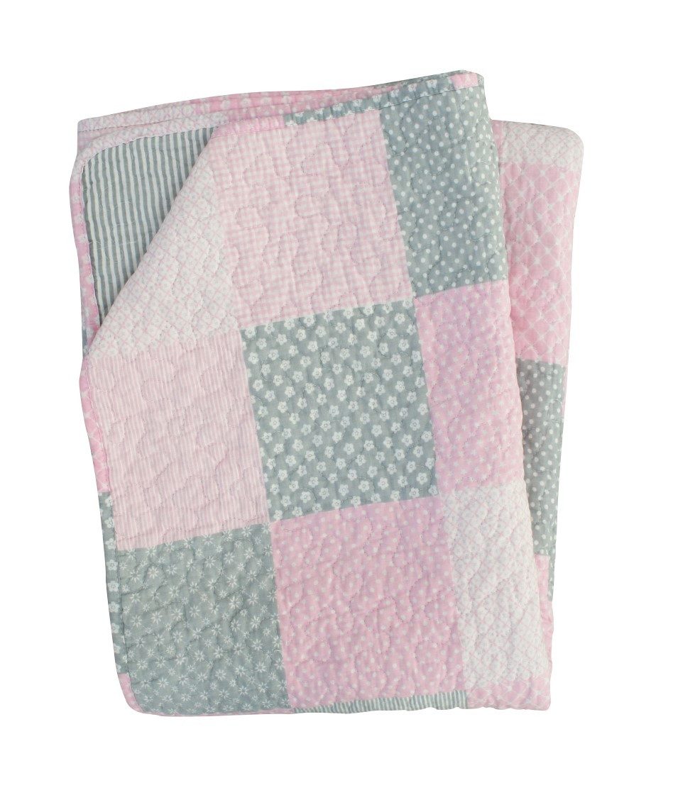 Wohndecke Krasilnikoff Quilt PATCHWORK Rosa / Grau 130x180, Krasilnikoff