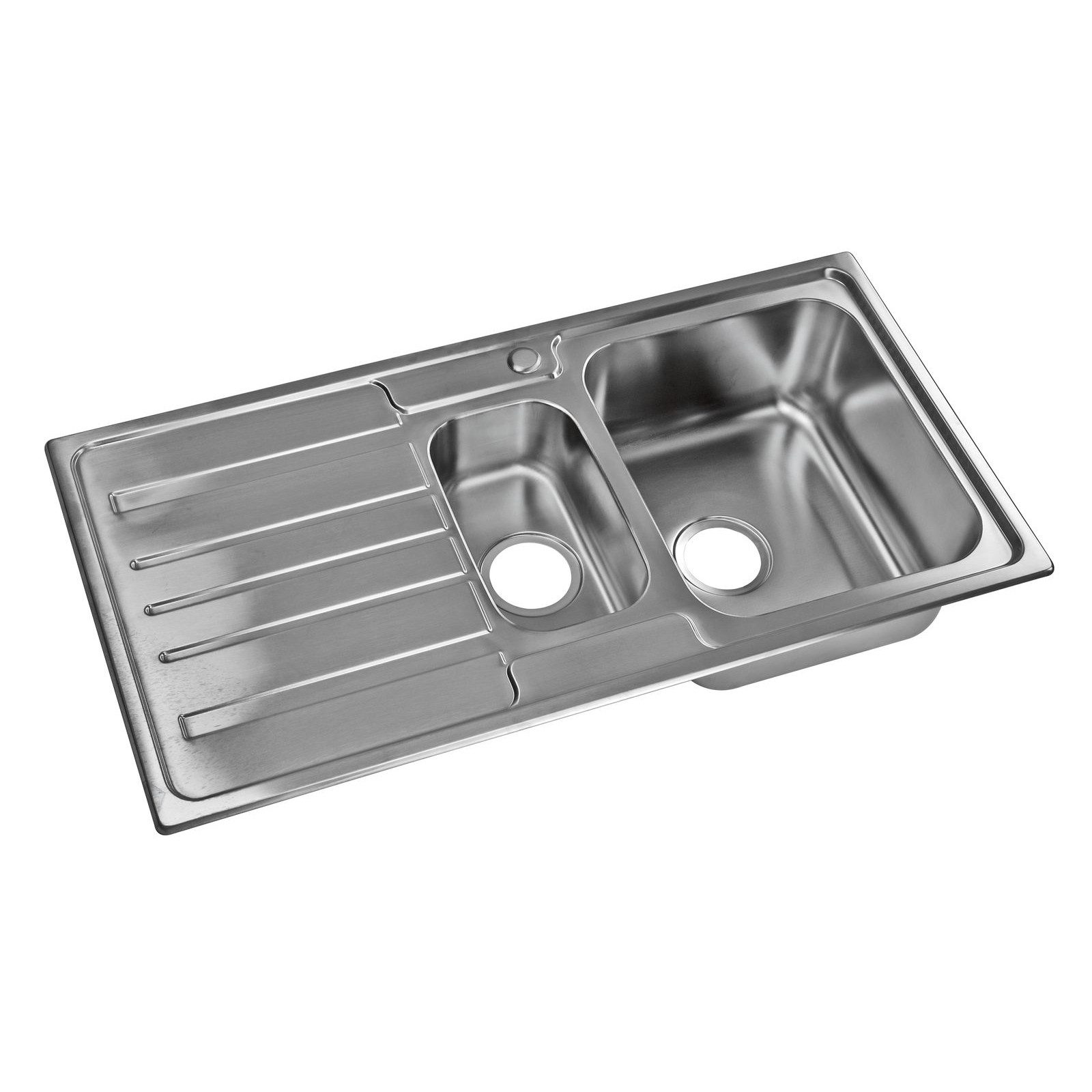 Stabilo Sanitär Einbauspüle Einbauspülbecken Chrom eckig aus Edelstahl mit Zusatzbecken links, 97/50 cm, (Komplett-Set, komplettem Siphon inkl. Befestigungsmaterial), Doppelspülbecken mit Siphon