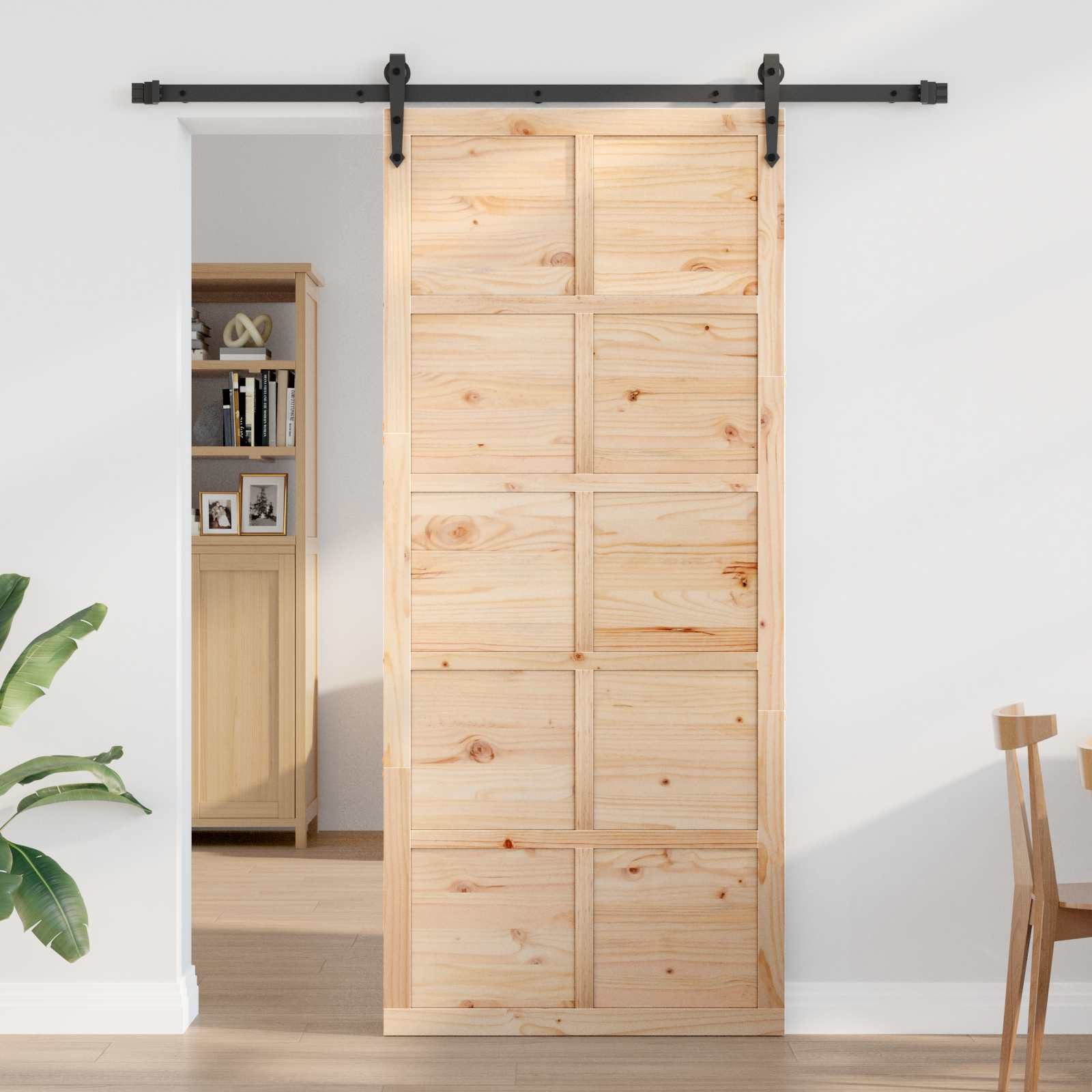 vidaXL Schiebetür Scheunentür 90 x 2,5 x 208 cm Massives Kiefernholz Natur (1-St)