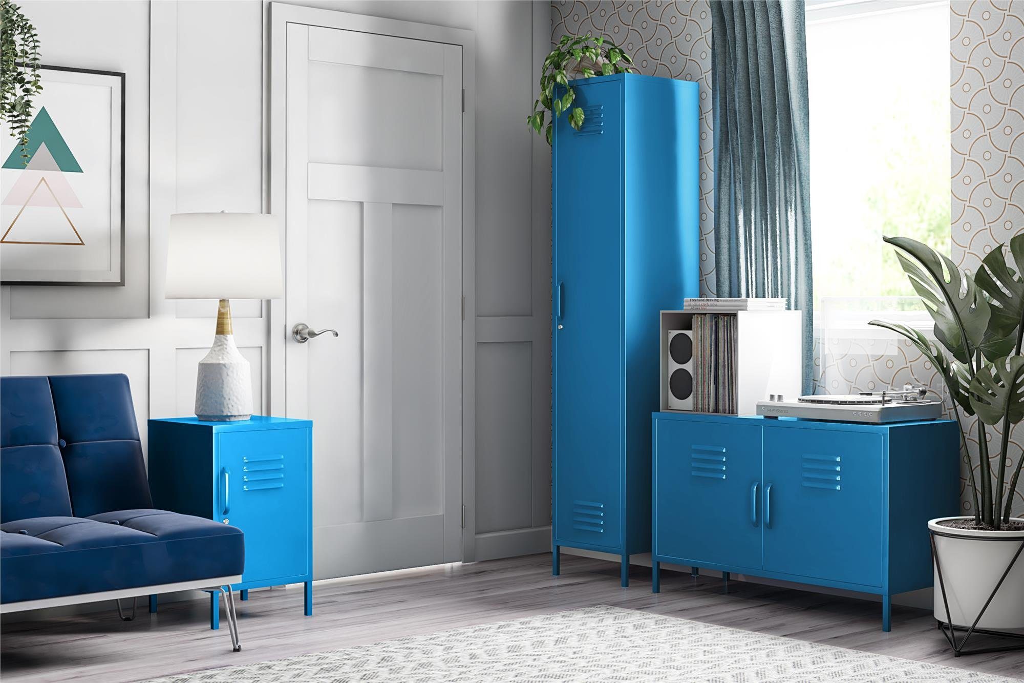Design, cm Spind Tür, Metallschrank, blau Höhe 1 185 loft24 Retro Cache