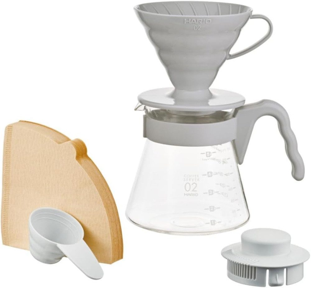 Hario Kaffeekanne Set V60 Filter mit Glaskanne, hellgraues Glas für 1-4 Tassen, (1-St)