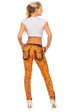 Cipo & Baxx Slim-fit-Jeans Auffällige Hose BA-WD445 in Orange mit Modischen Farbklecksen