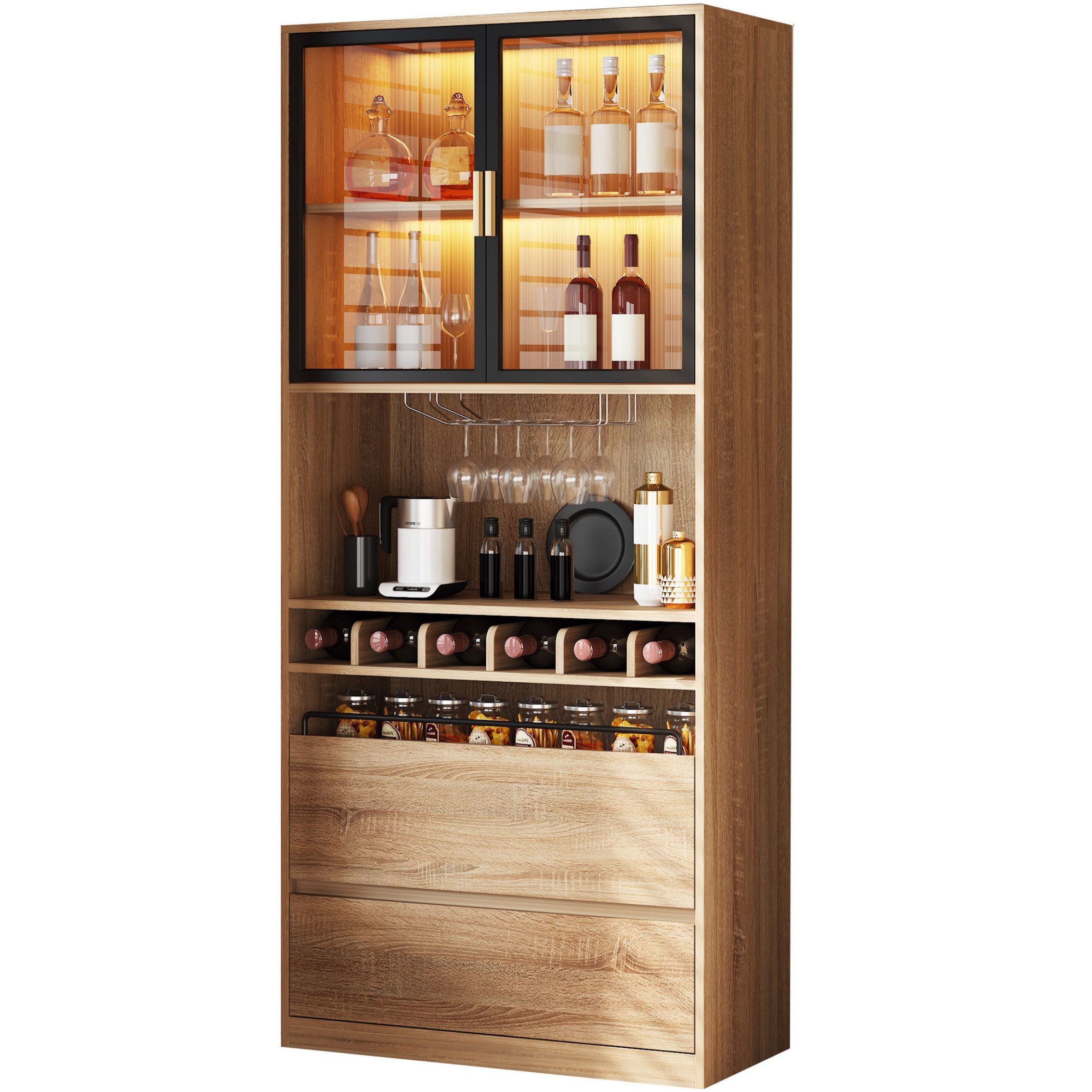 Buffet LED Küchenbuffet Mehrzweckschrank Weinregal mit Abnehmbaren Glashalter