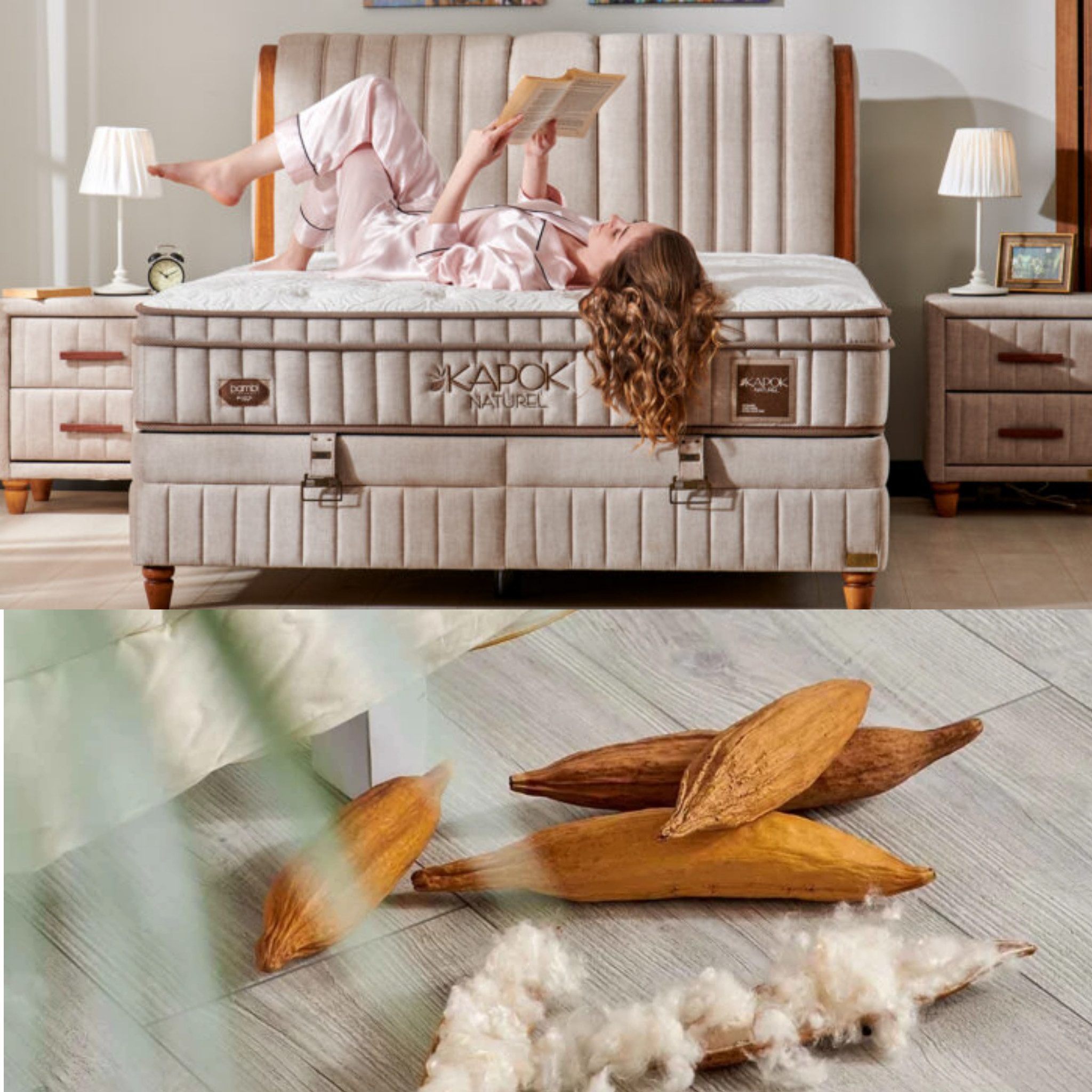 gowoll Boxspringbett 180 x 200 Beige mit Matratze und gepolstertem Kopfteil Luxus bett (Kostenlose Lieferung, gepolstertes Kopfteil + Taschefederkern Matratze + 2 Bettkästen), Doppelbett gepolstertes Kopfteil Bett mit Bettkasten