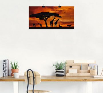 Artland Wandbild Herde von Giraffen im Sonnenuntergang, Wildtiere (1 St), als Leinwandbild, Poster in verschied. Größen