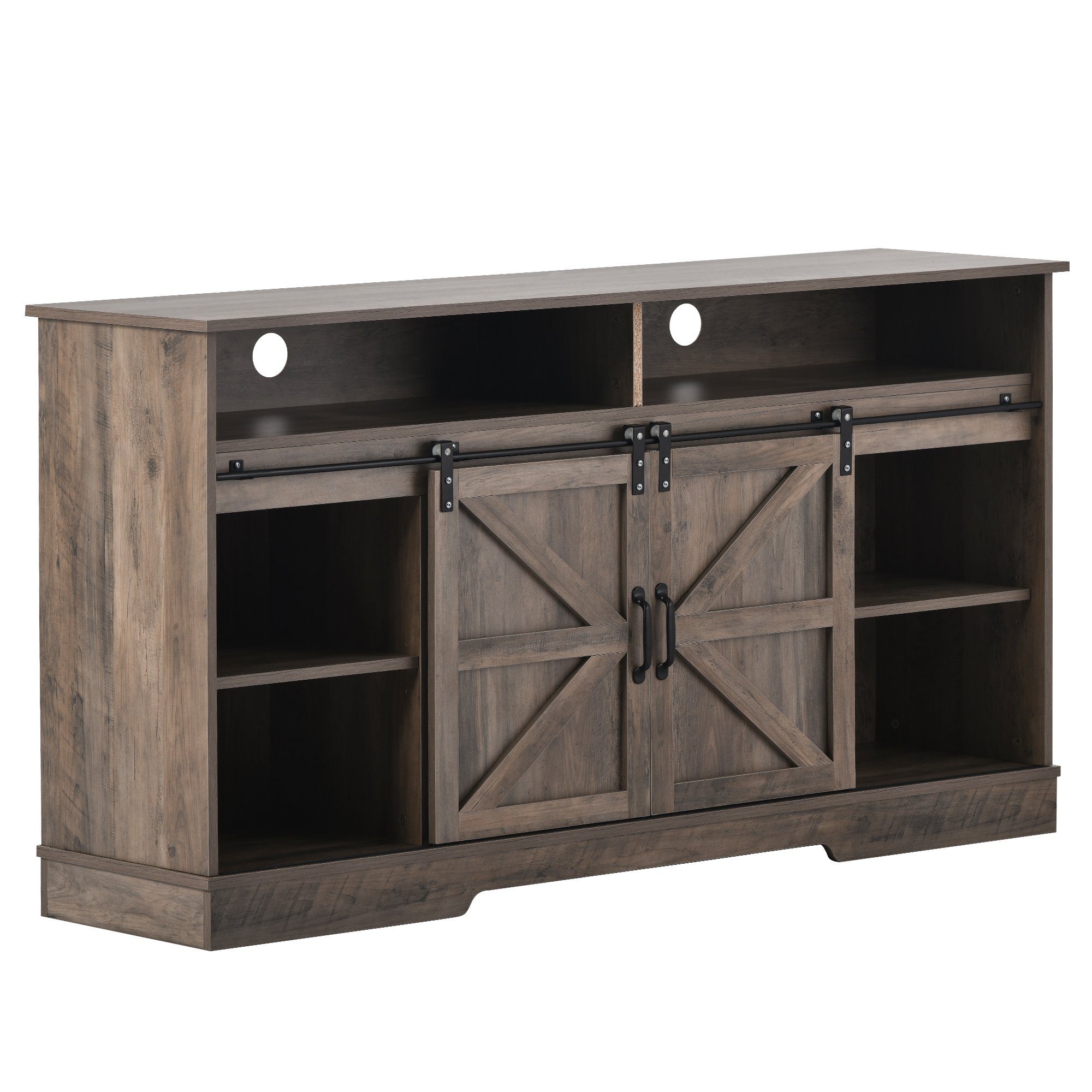 mit Waschgrau Celya klassischen TV-Schrank 150x40x81,5CM, 2 Sideboard Schiebetüren rustikales