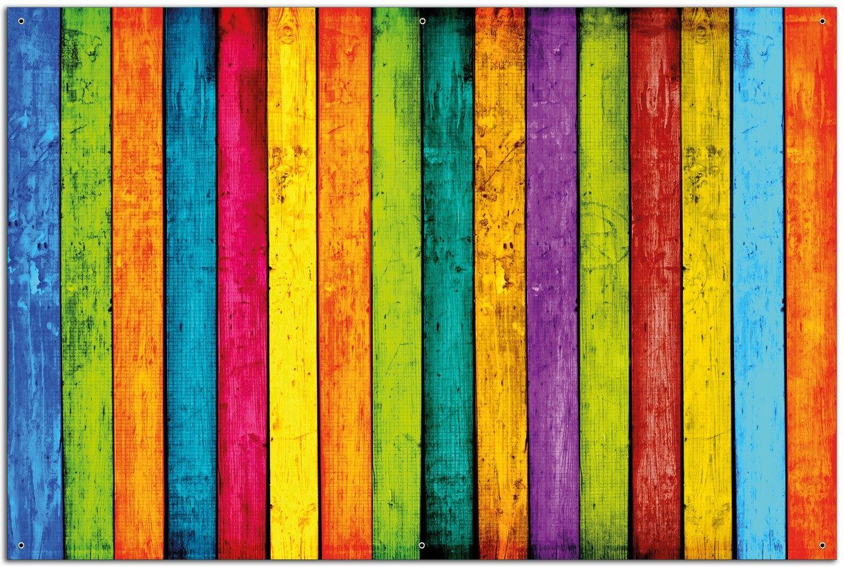 Wallario Sichtschutzzaunmatten Buntes Holz - bunte Streifen mit Farbe und Holzstruktur