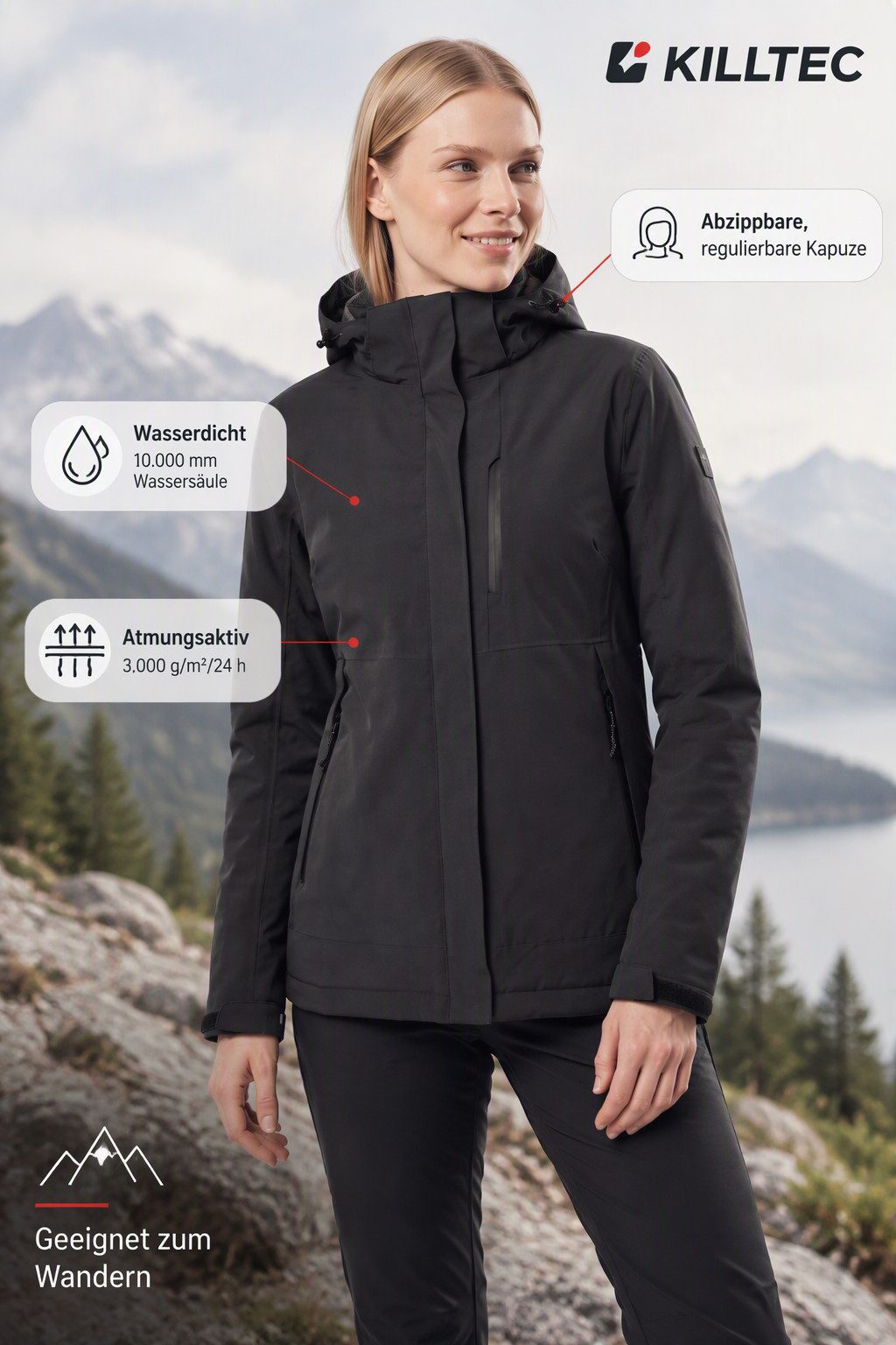 Killtec Funktionsjacke KOW 219 WMN JCKT mit abzippbarer, regulierbarer Kapuze, winddicht, atmungsaktiv – Bild 3 von 5