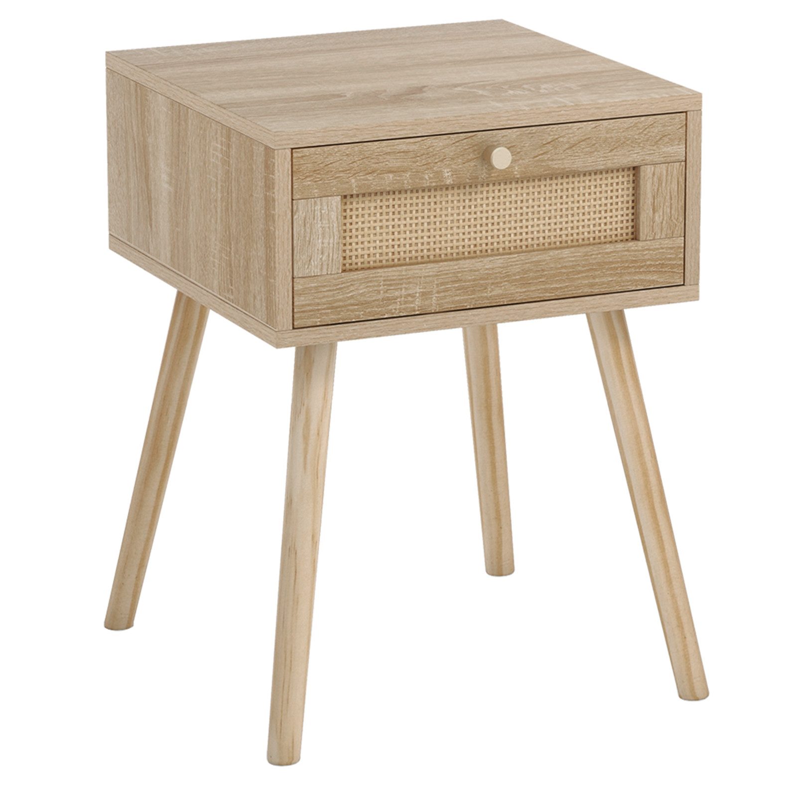 COSTWAY Nachttisch (1-St), mit Schublade und Rattan-Design, Eiche, 40x40x55 günstig online kaufen