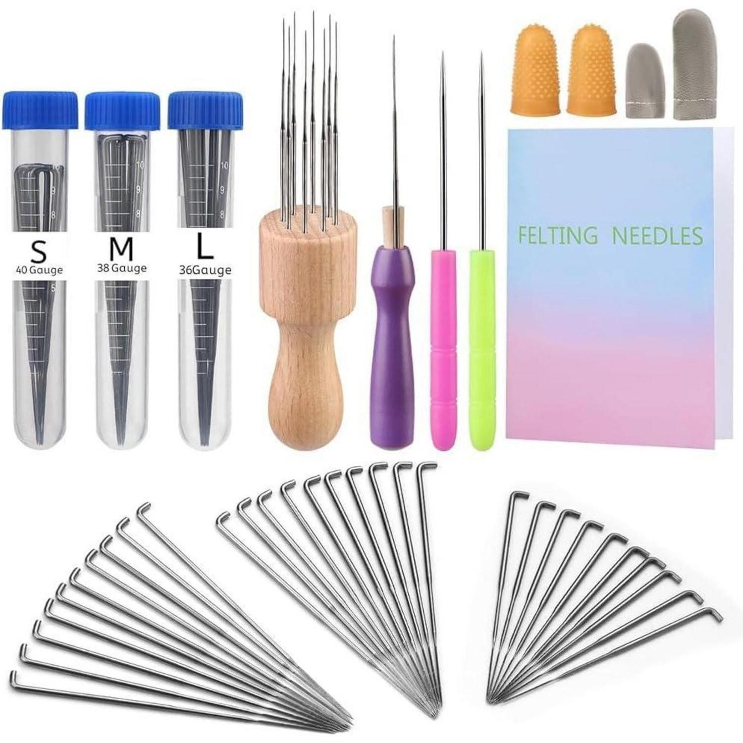 LuxusKollektion Filznadeln Filznadeln Set für Anfänger 3 Größen Filzen Nadeln Holzgriff Ahlen DIY