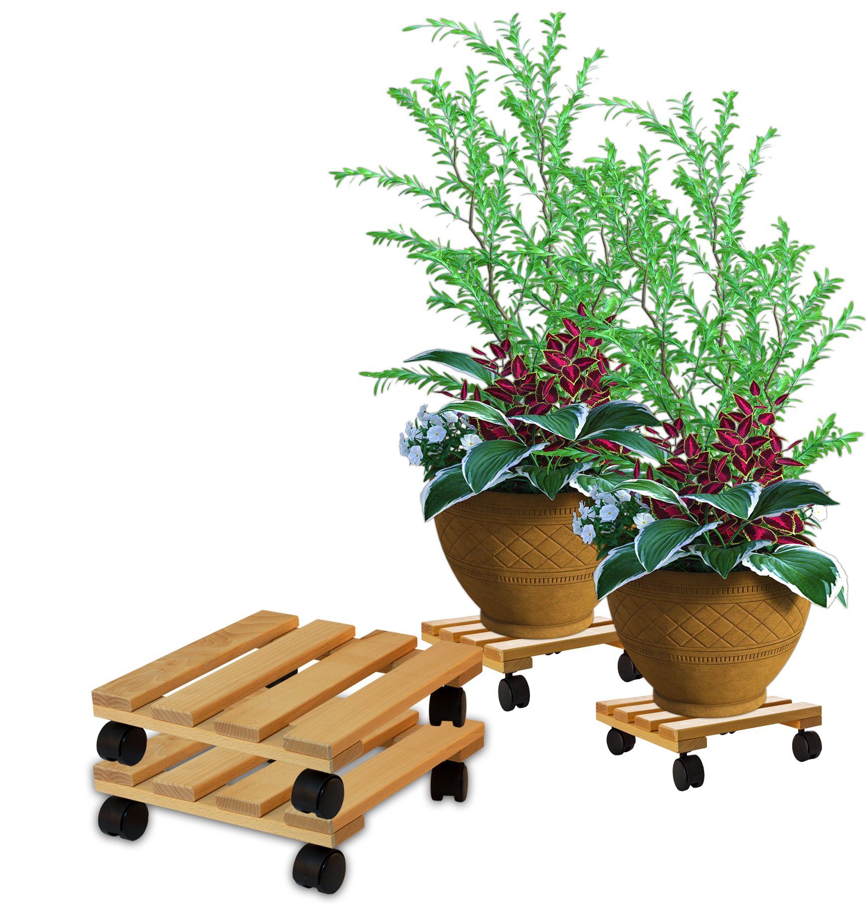 BigDean Blumentopfuntersetzer Pflanzenroller eckig Buchenholz Holz günstig online kaufen