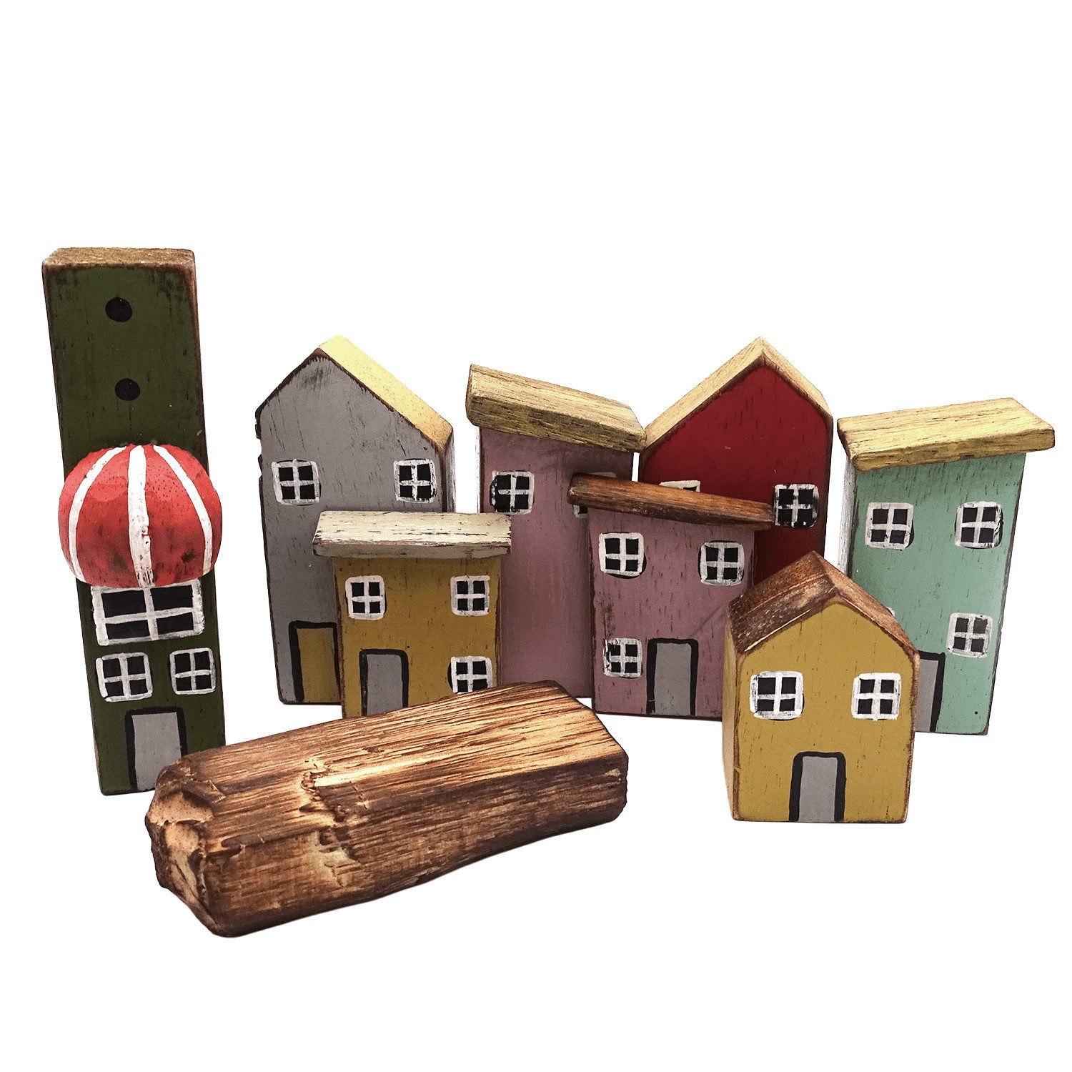 Logbuch-Verlag Dekofigur Holzhäuser 6er-Set Vintage 29x4x12 cm – Dekofigur Häuserzeile aus
