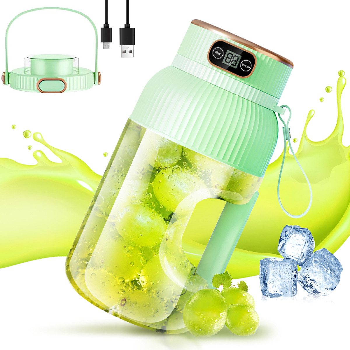 HT Блендеры Tragbarer Смузи мейкеры, 1200ML, 78 W, Smoothie Maker to go, Reise-Entsafter, Juicer Cup mit Doppelabdeckung