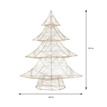 ECD Germany Künstlicher Weihnachtsbaum Dekobaum Weihnachten Weihnachtsbaum Lichterbaum Tanne Weihnachtsdeko, Metall Gold warmweiße 60 LEDs 60cm hoch mit Beleuchtung & Timer Innen