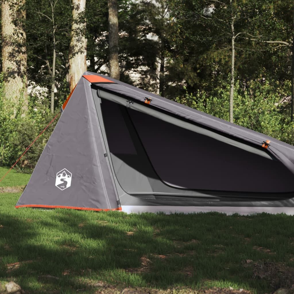 vidaXL Kuppelzelt 1 Person Zelt Campingzelt Tunnelzelt 1 Person Grau und Orange Wasserdi