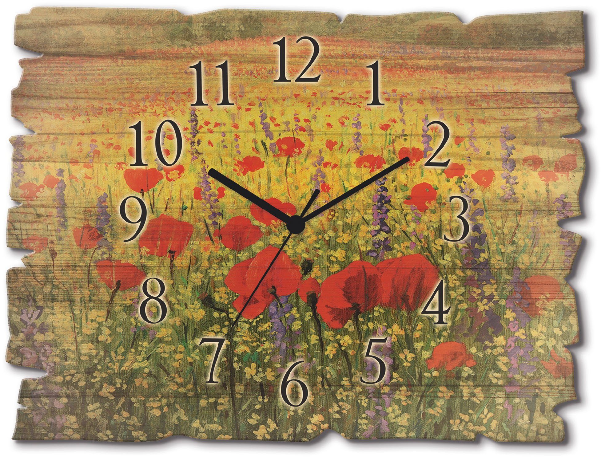 Artland Wanduhr »Holzuhr Mohnblumenfeld« (in vielen Größen & Produktarten - Alubild / Outdoorbild für den Außenbereich, Leinwandbild, Poster, Wandaufkleber / Wandtattoo auch für Badezimmer geeignet)-Otto
